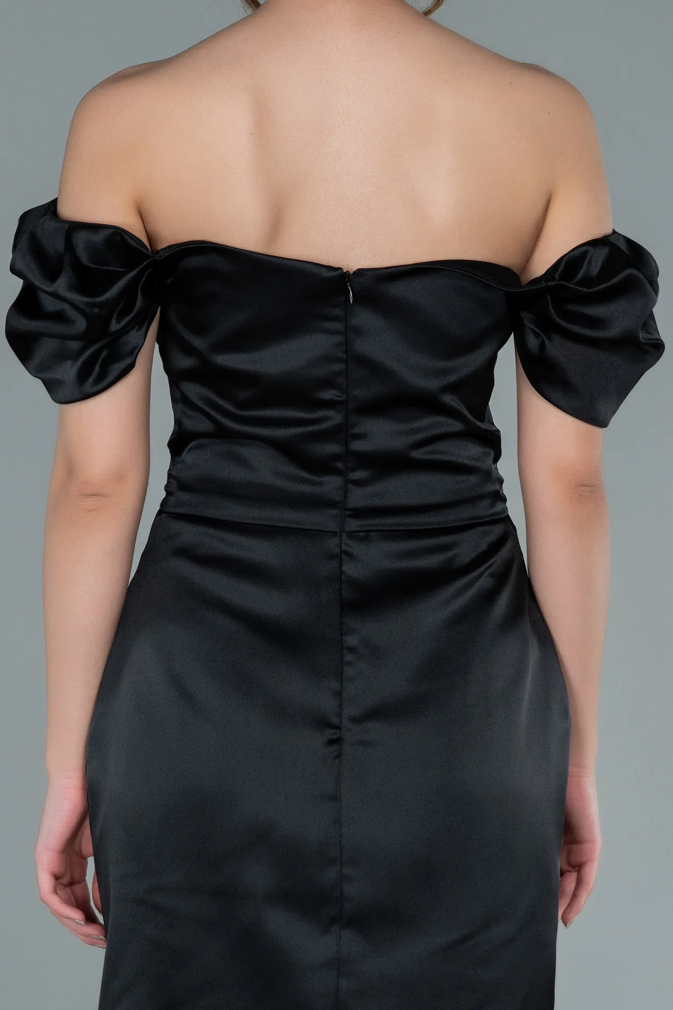 Black-Short Satin Invitation Dress ABK1394