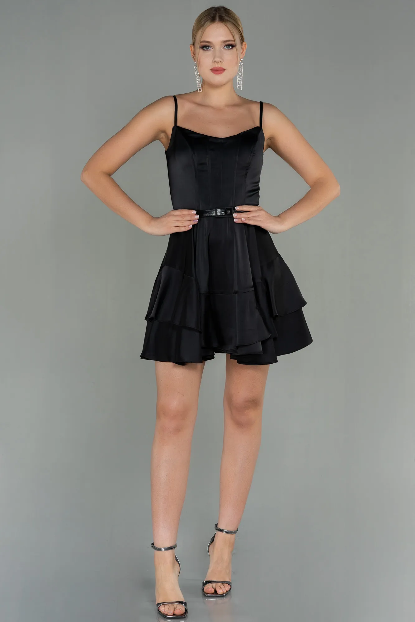 Black-Short Satin Invitation Dress ABK1691