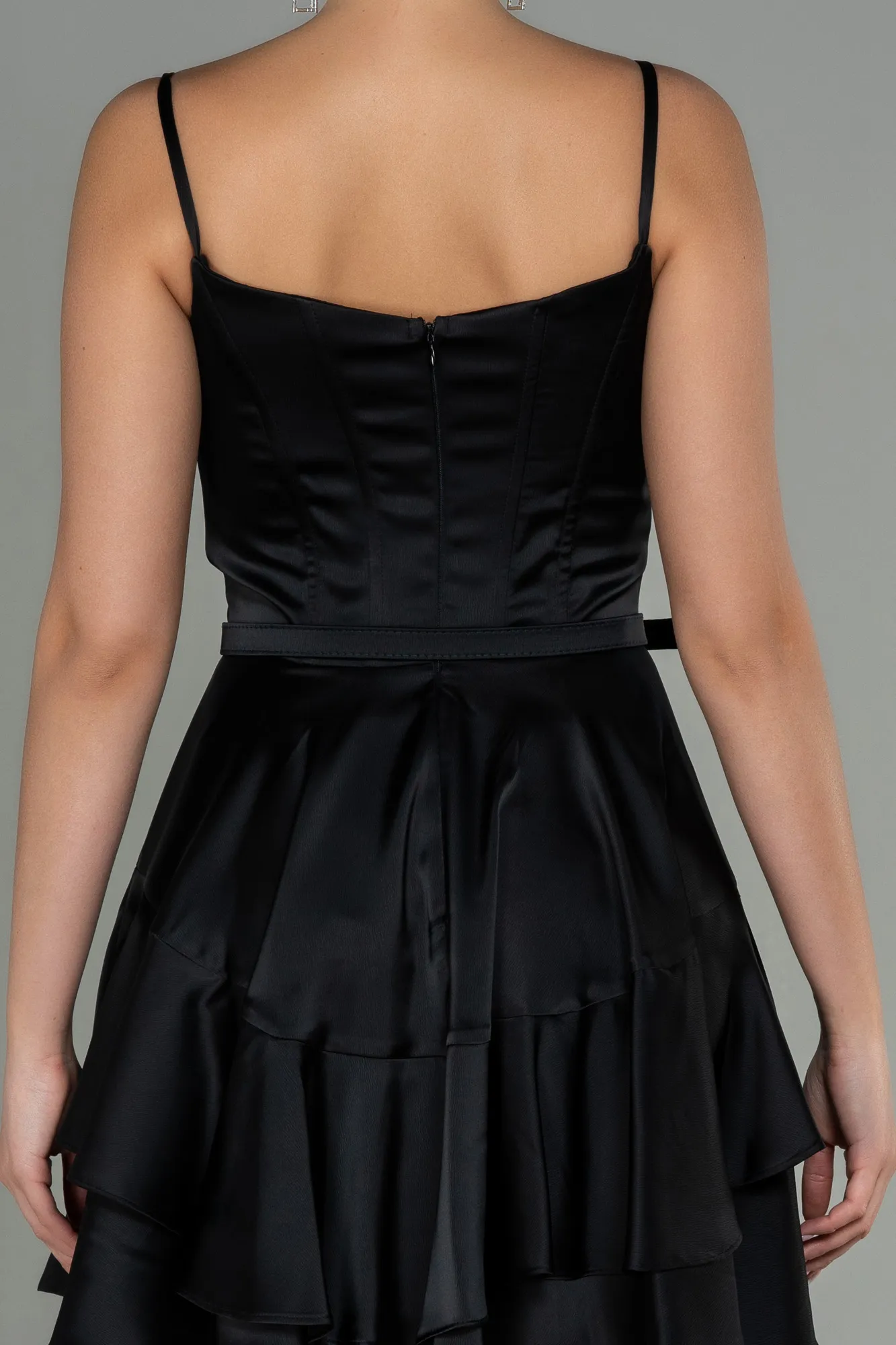 Black-Short Satin Invitation Dress ABK1691