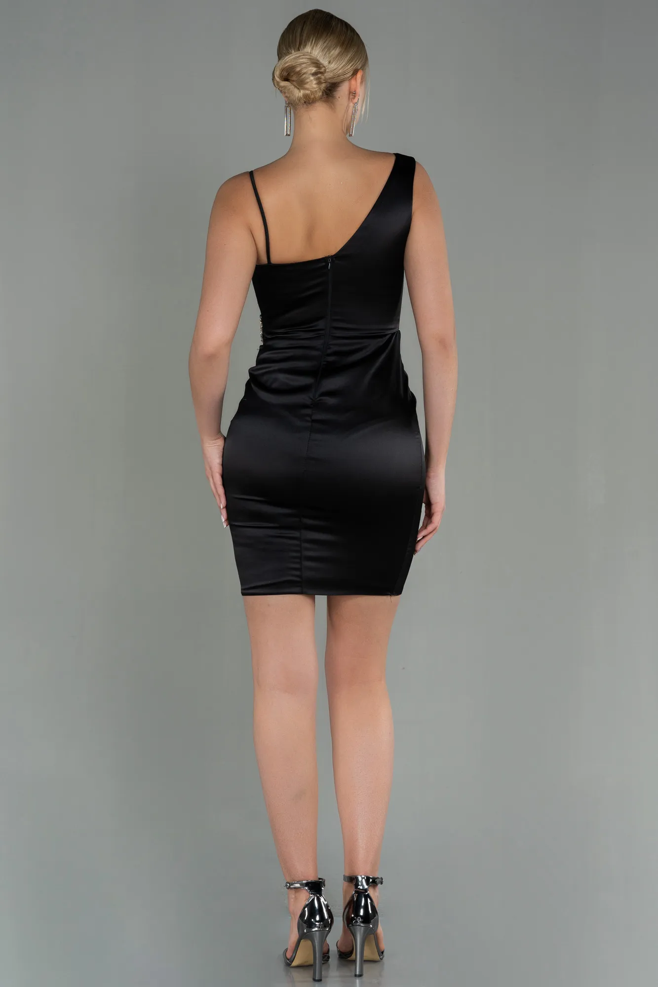 Black-Short Satin Invitation Dress ABK1712