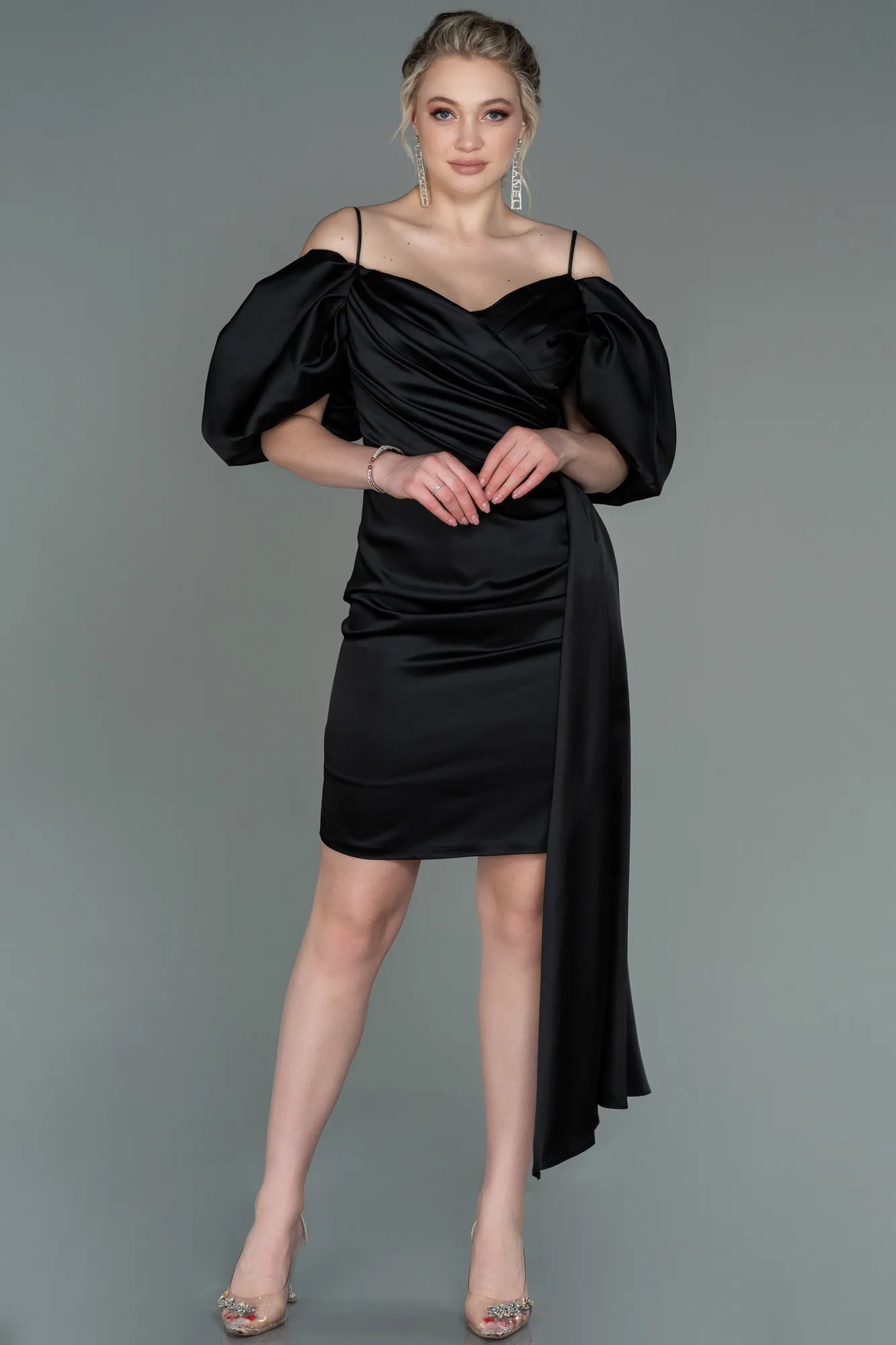 Black-Short Satin Invitation Dress ABK1773