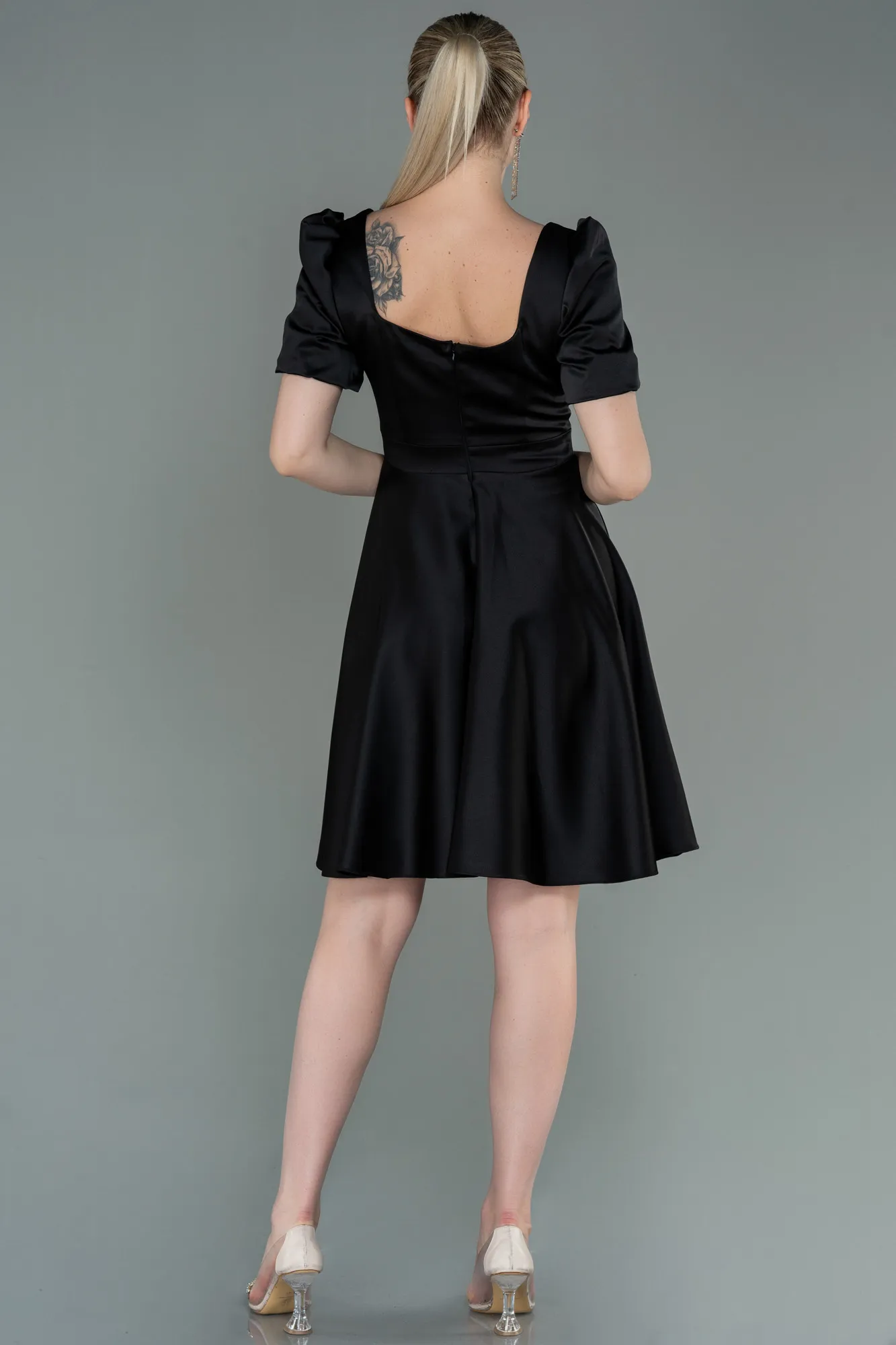 Black-Short Satin Invitation Dress ABK1792