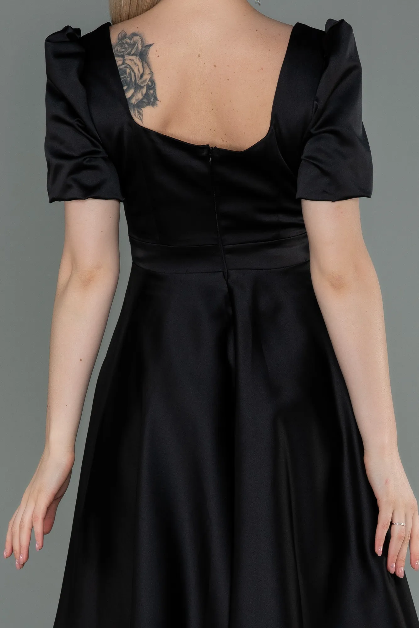Black-Short Satin Invitation Dress ABK1792