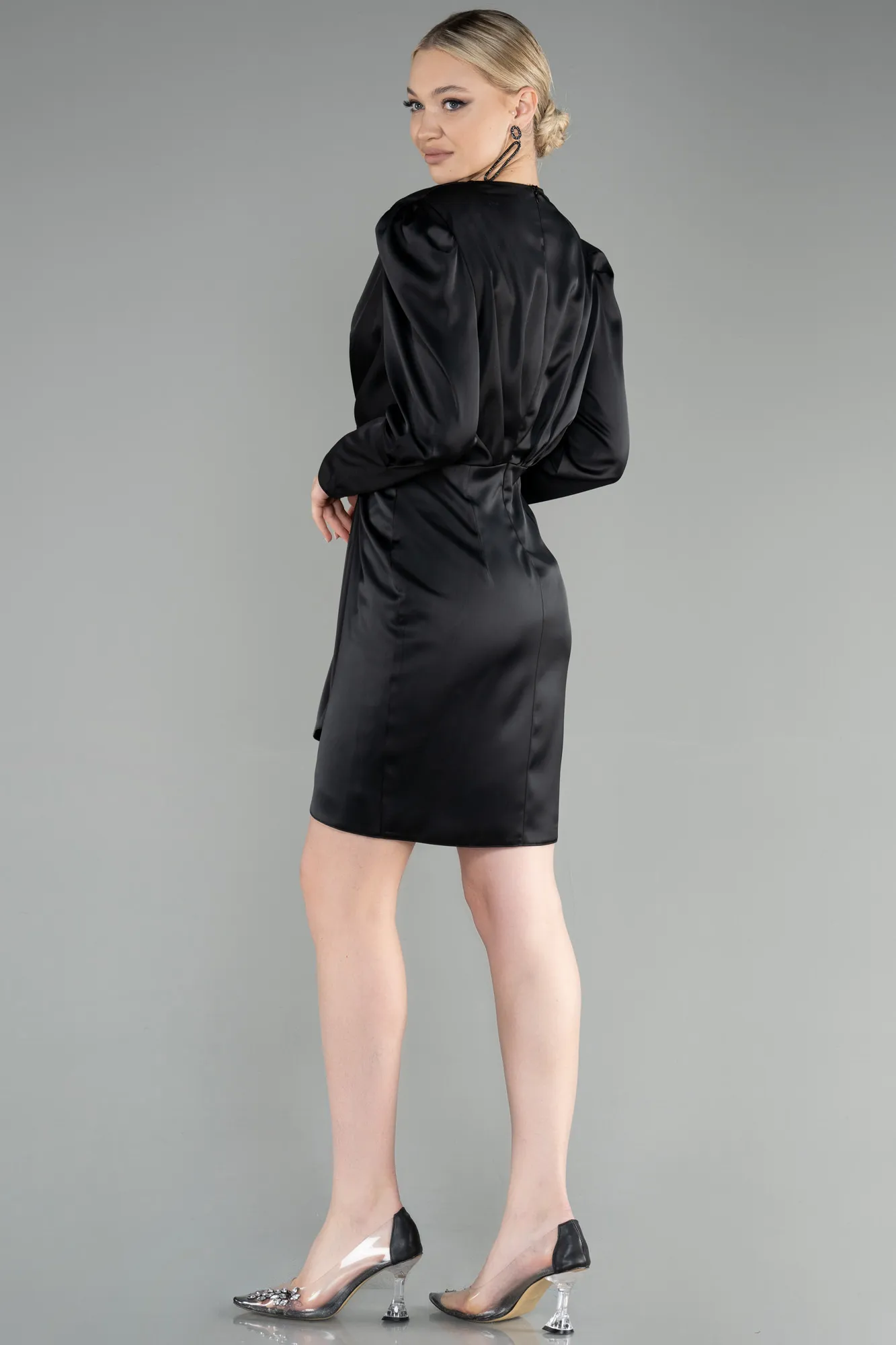 Black-Short Satin Invitation Dress ABK1915