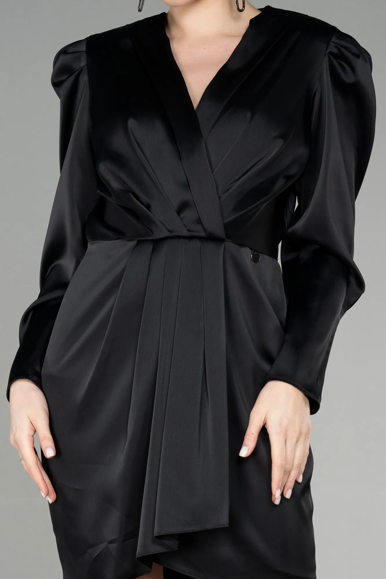 Black-Short Satin Invitation Dress ABK1915