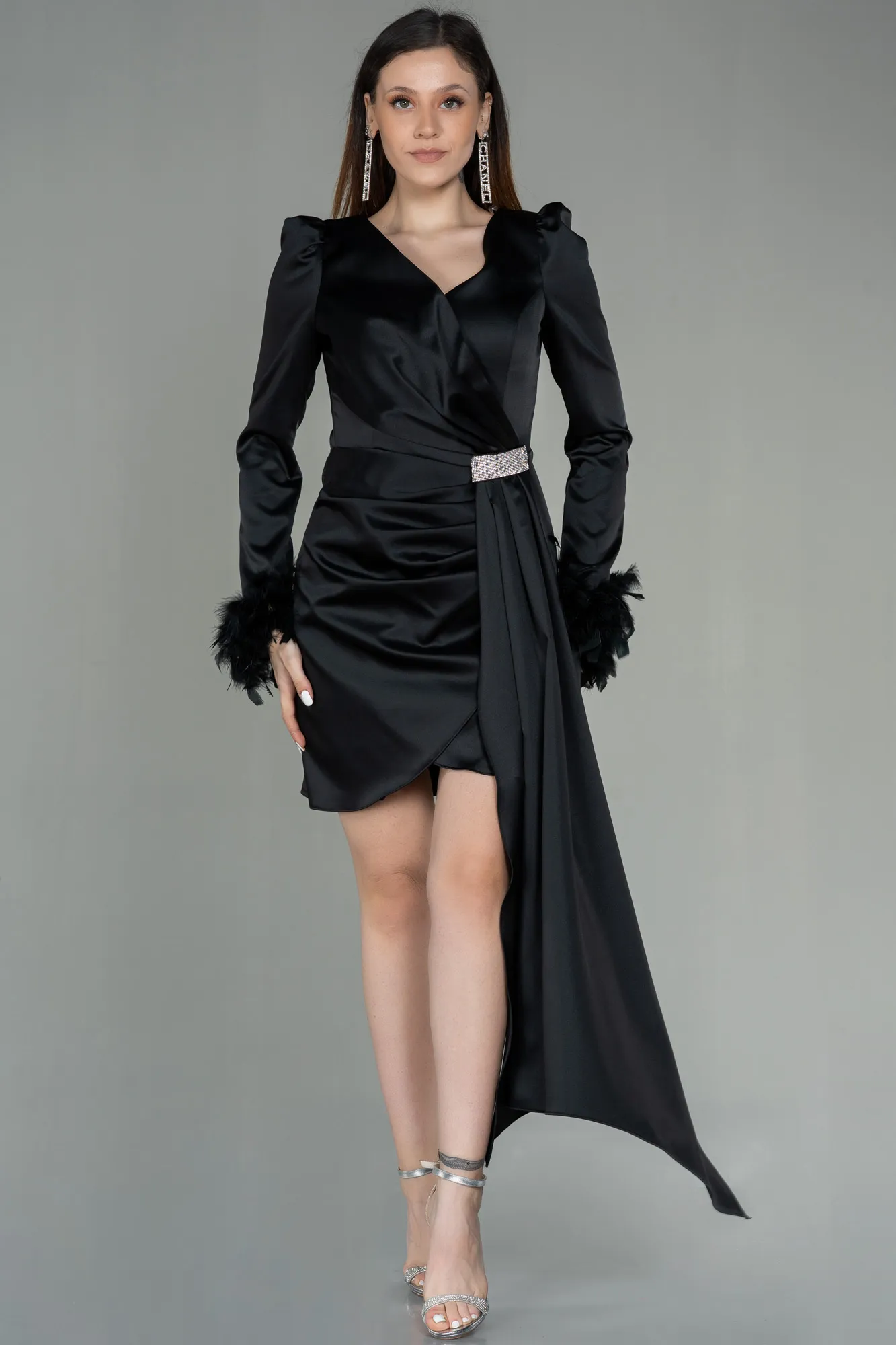 Black-Short Satin Invitation Dress ABU2902