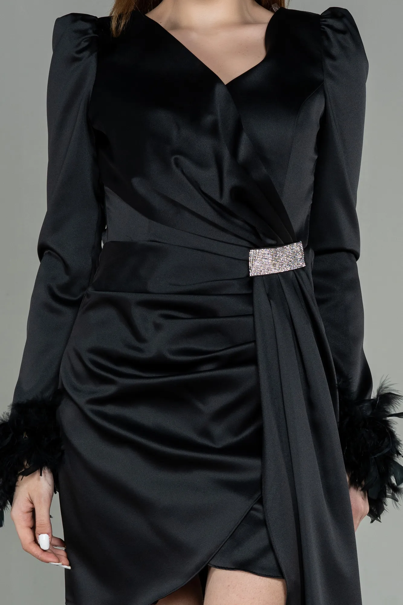 Black-Short Satin Invitation Dress ABU2902