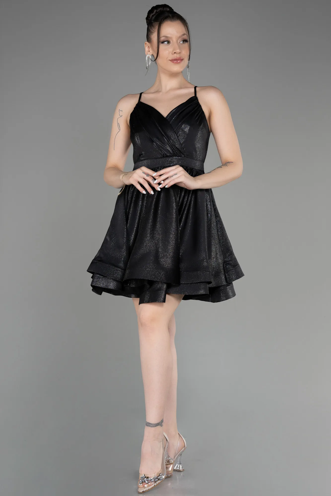 Black-Short Satin Party Dress ABK2044