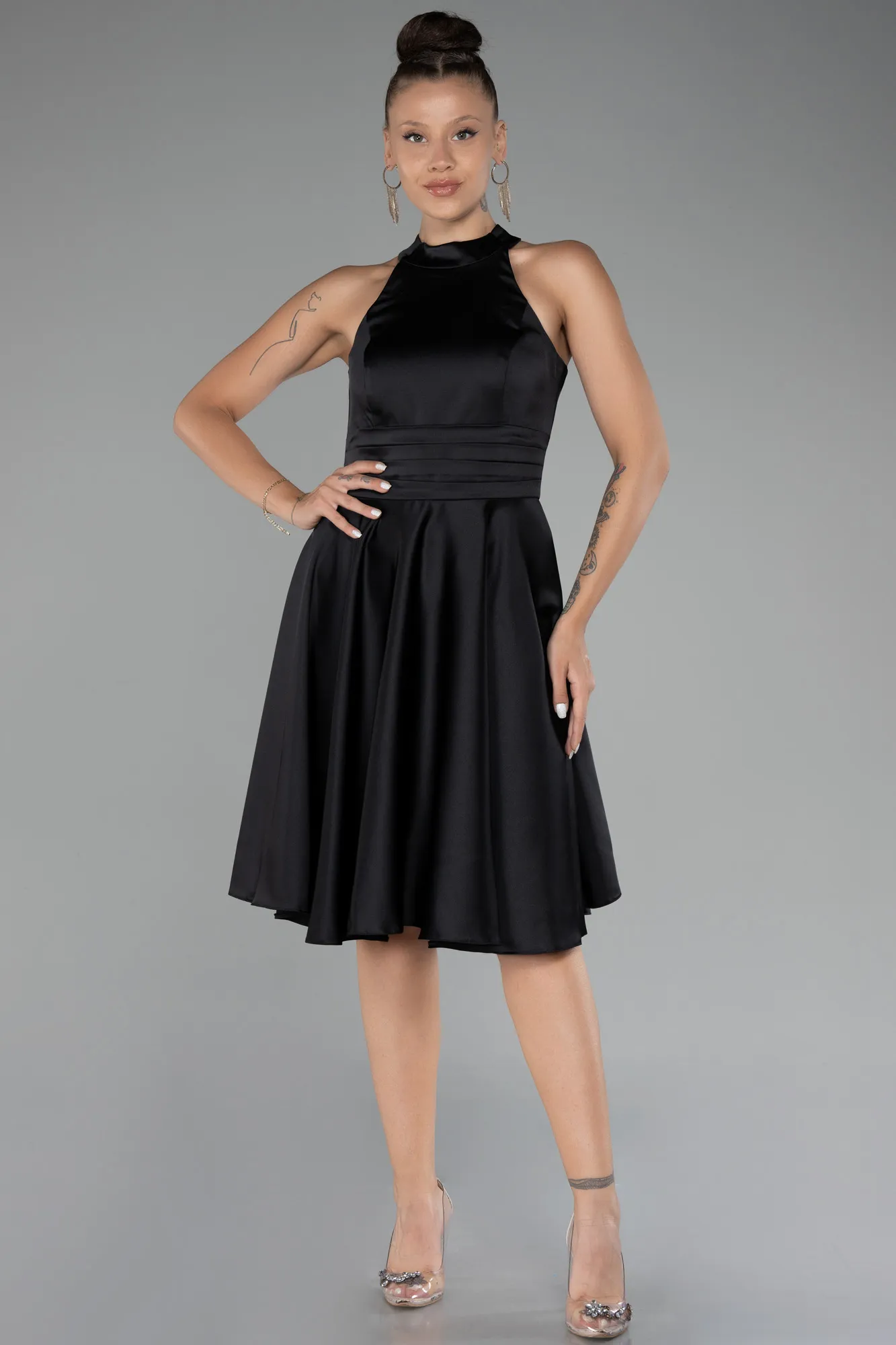 Black-Short Satin Party Dress ABK2112