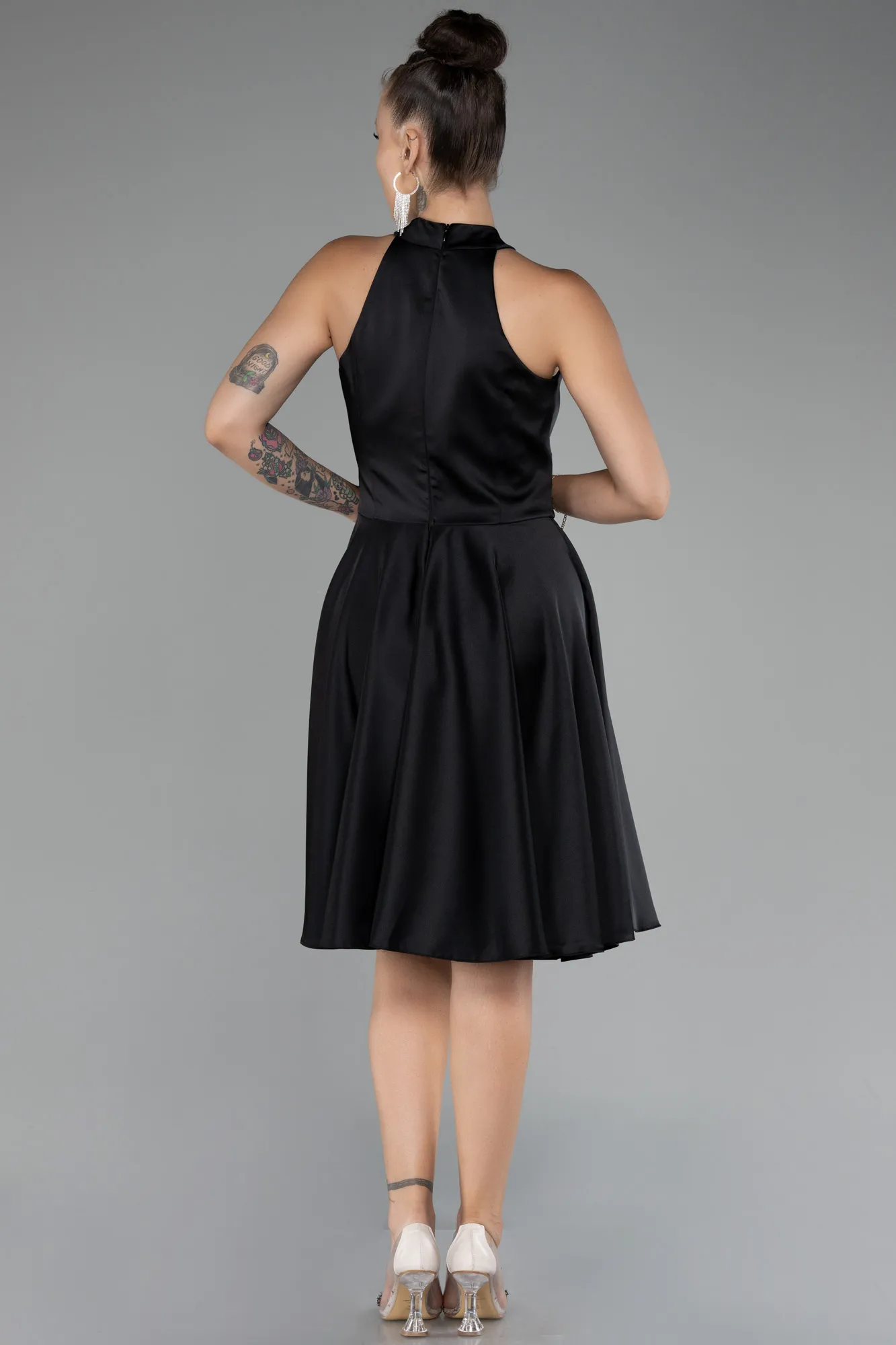 Black-Short Satin Party Dress ABK2112