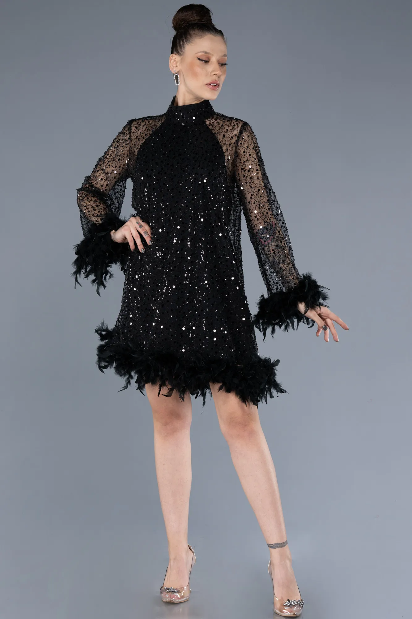 Black-Short Scaly Cocktail Dress ABK2202