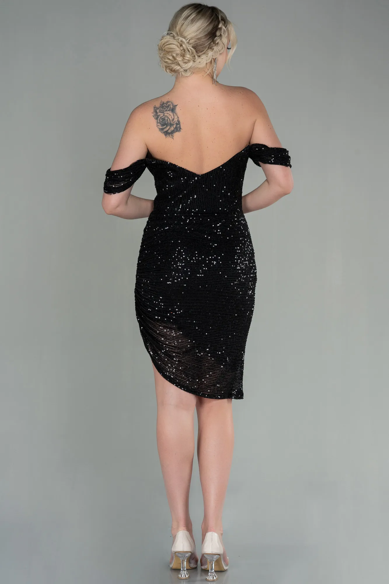 Black-Short Scaly Invitation Dress ABK1602