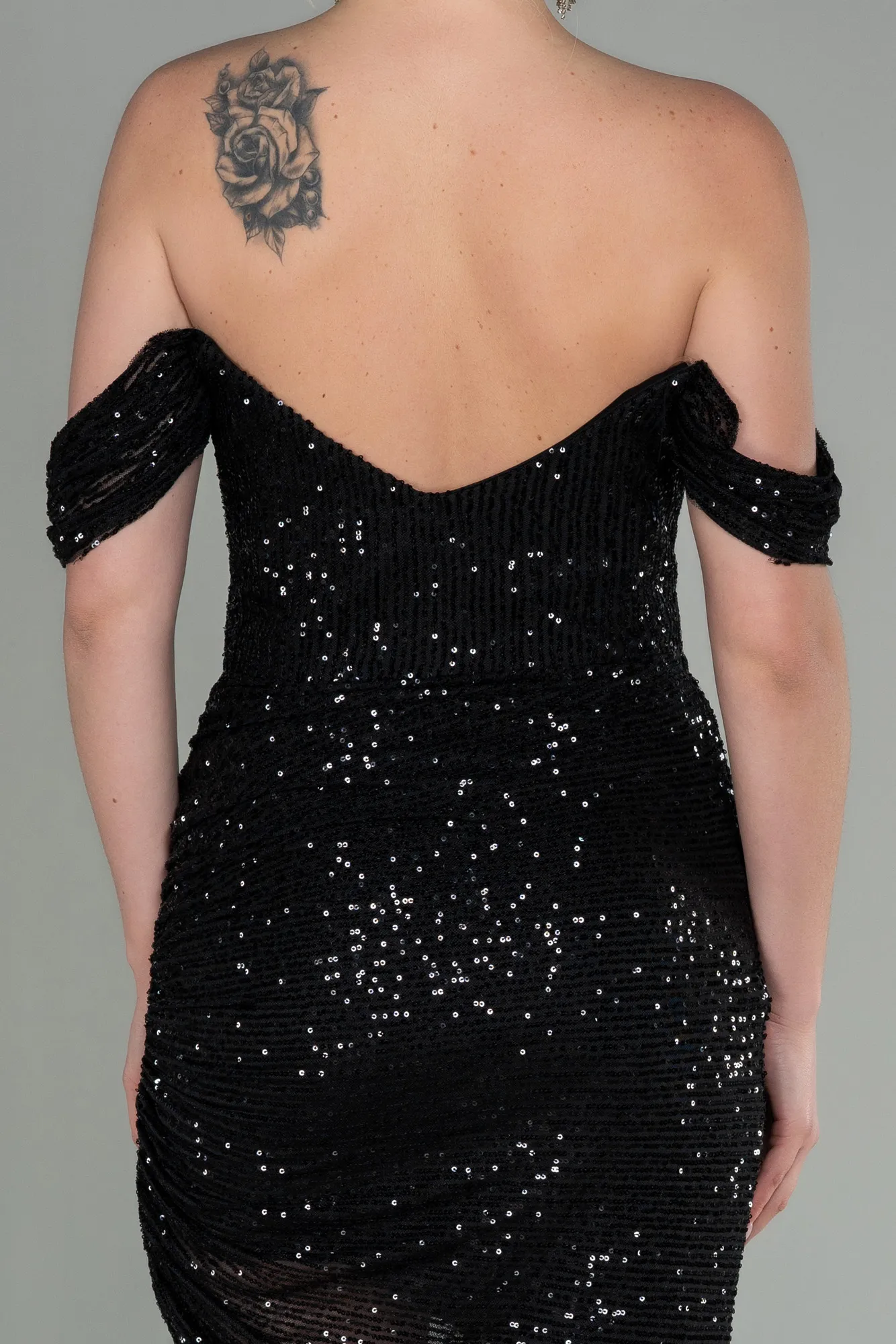 Black-Short Scaly Invitation Dress ABK1602