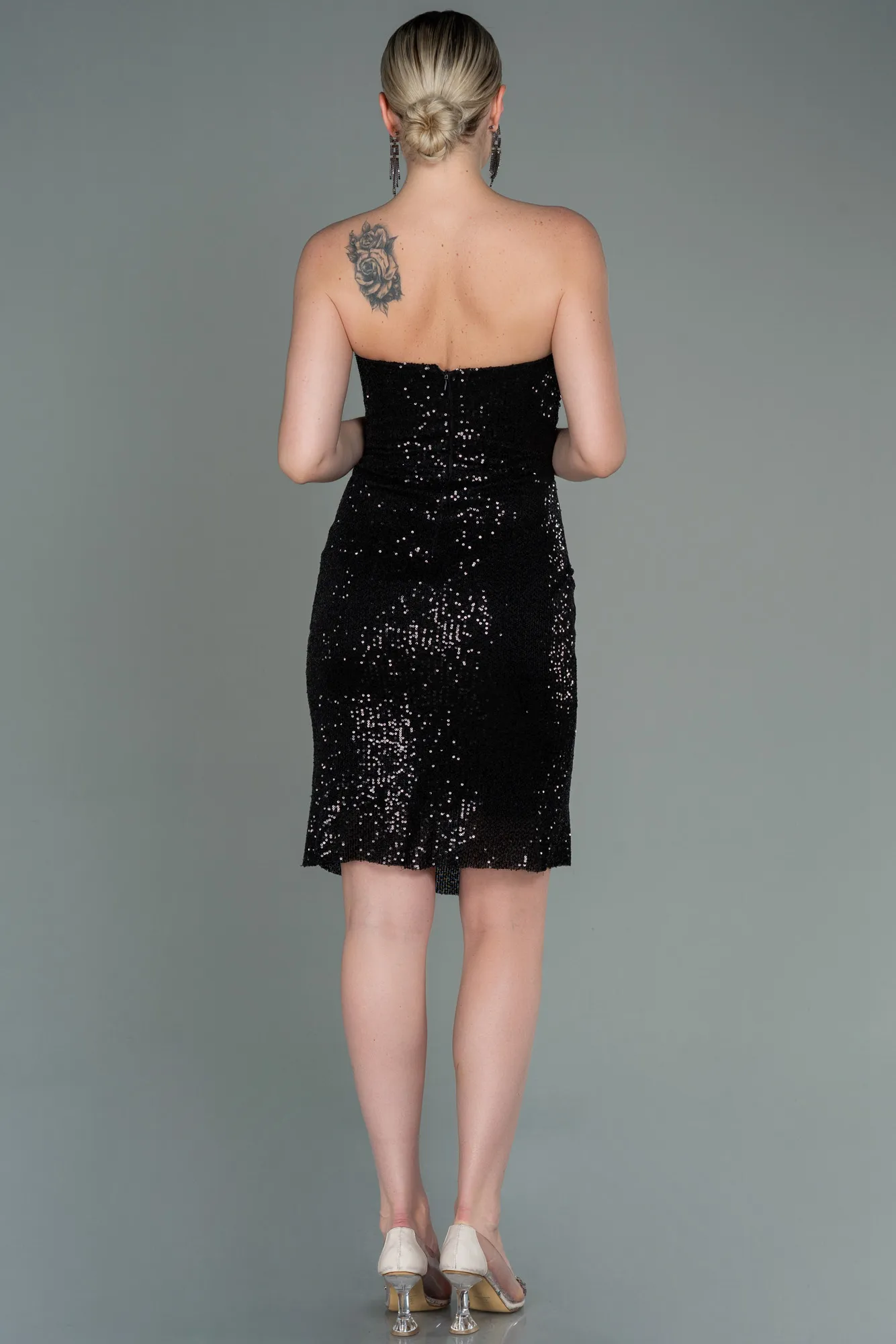 Black-Short Scaly Invitation Dress ABK1760