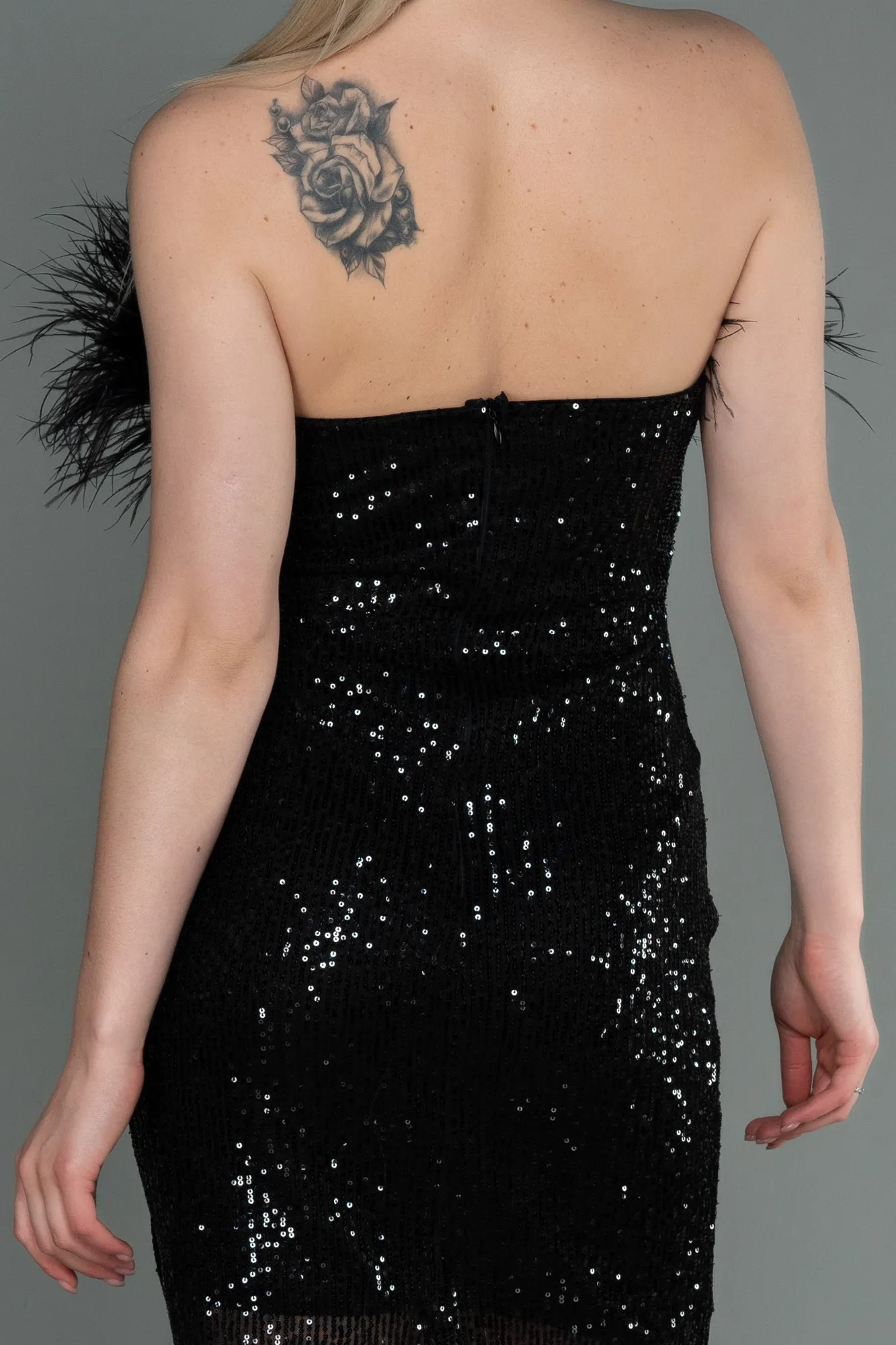 Black-Short Scaly Invitation Dress ABK1809