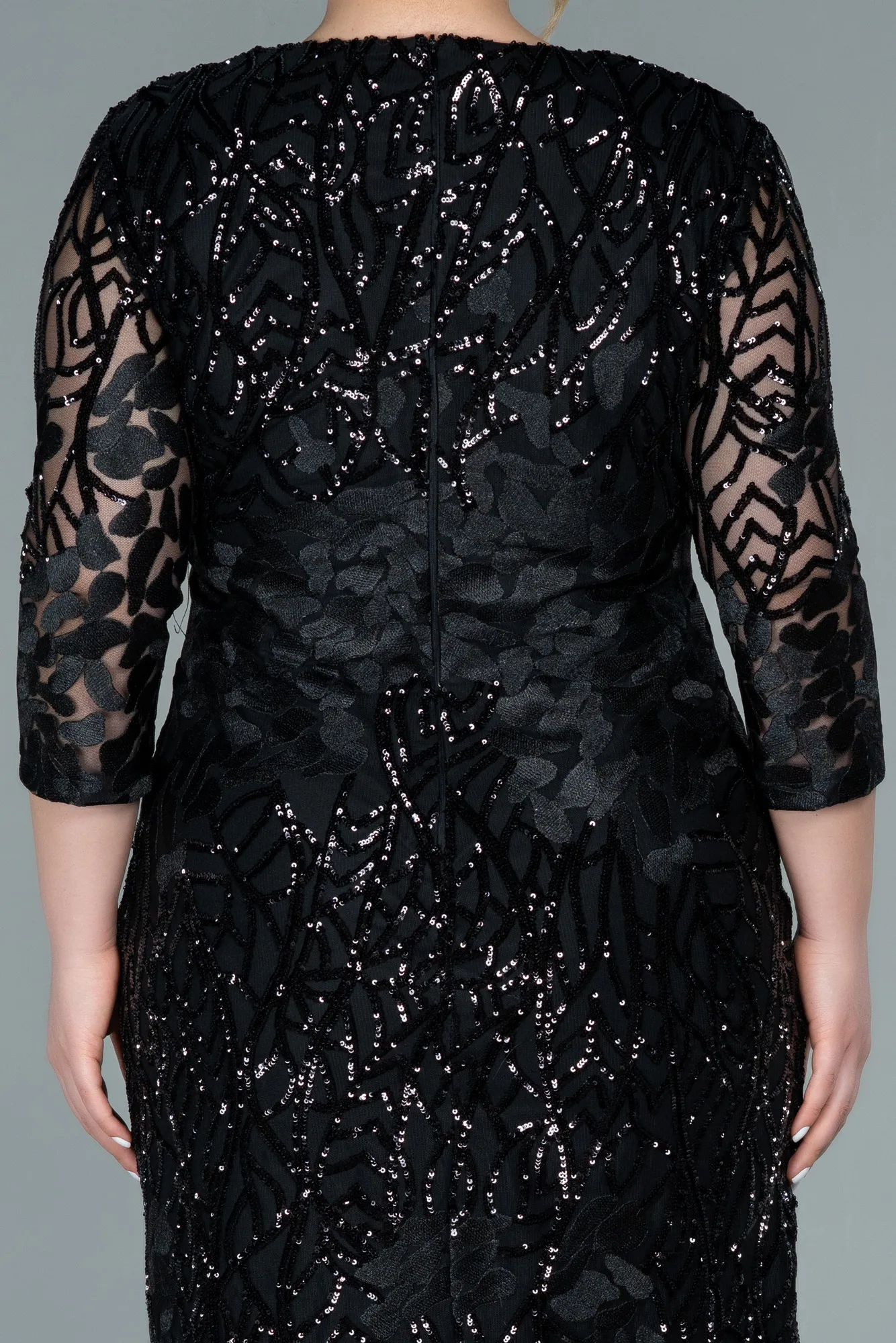 Black-Short Scaly Plus Size Evening Dress ABK1284