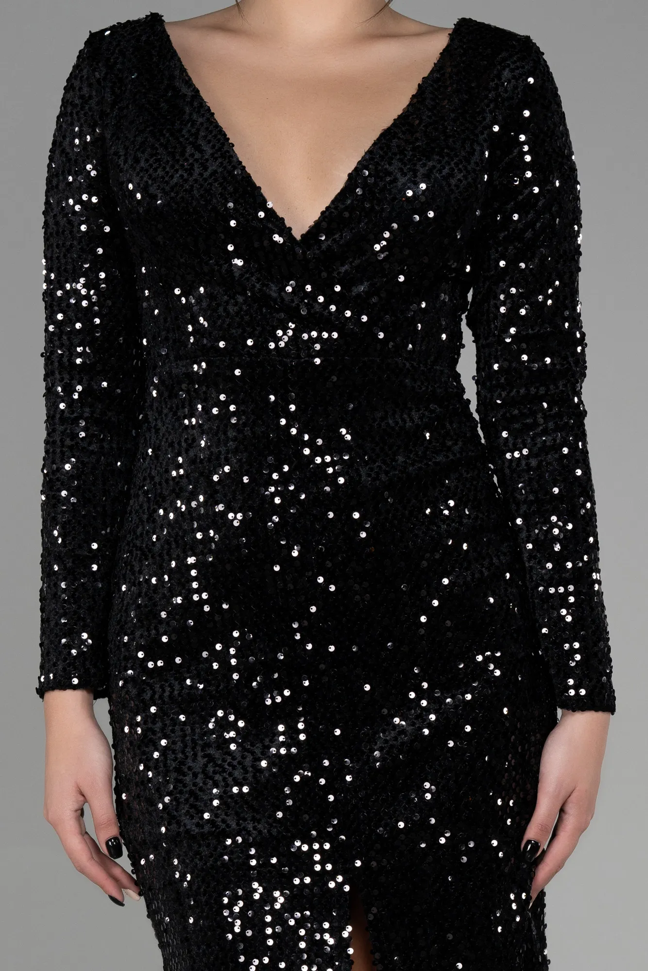 Black-Short Sequined Velvet Invitation Dress ABK1158