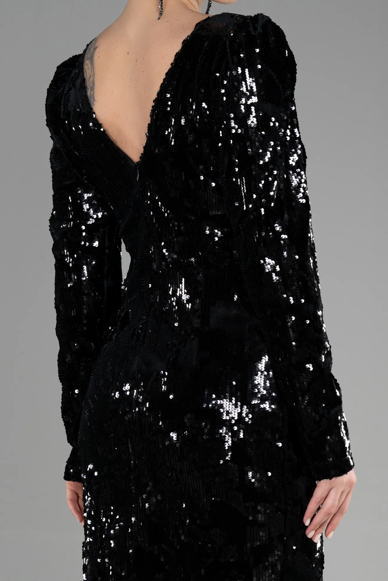 Black-Short Sequined Velvet Invitation Dress ABK1909