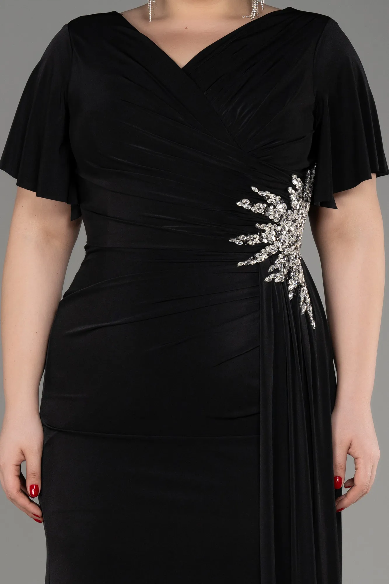 Black-Short Sleeve Long Plus Size Evening Dress ABU3918