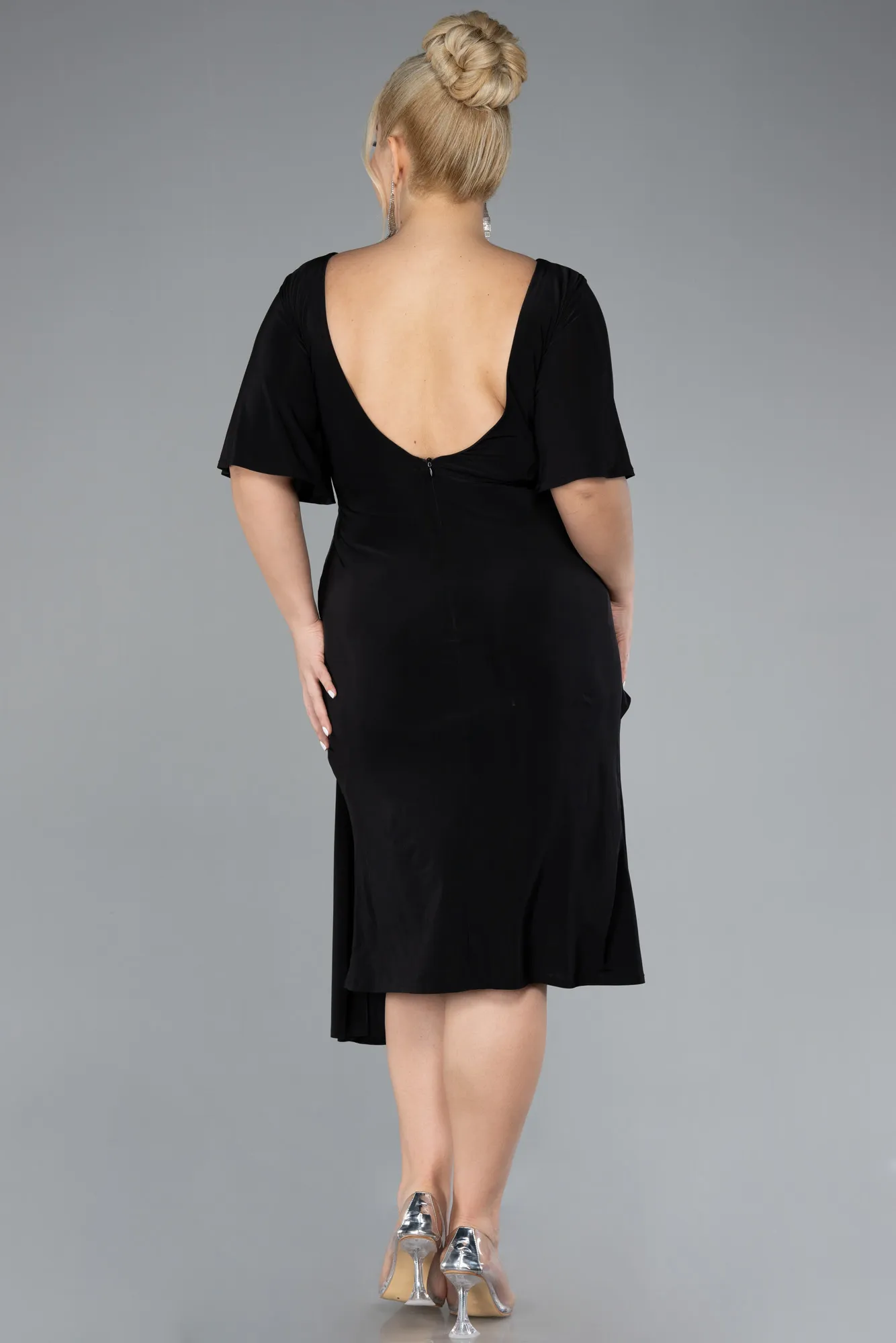 Black-Short Sleeve Midi Cocktail Dress ABK2162