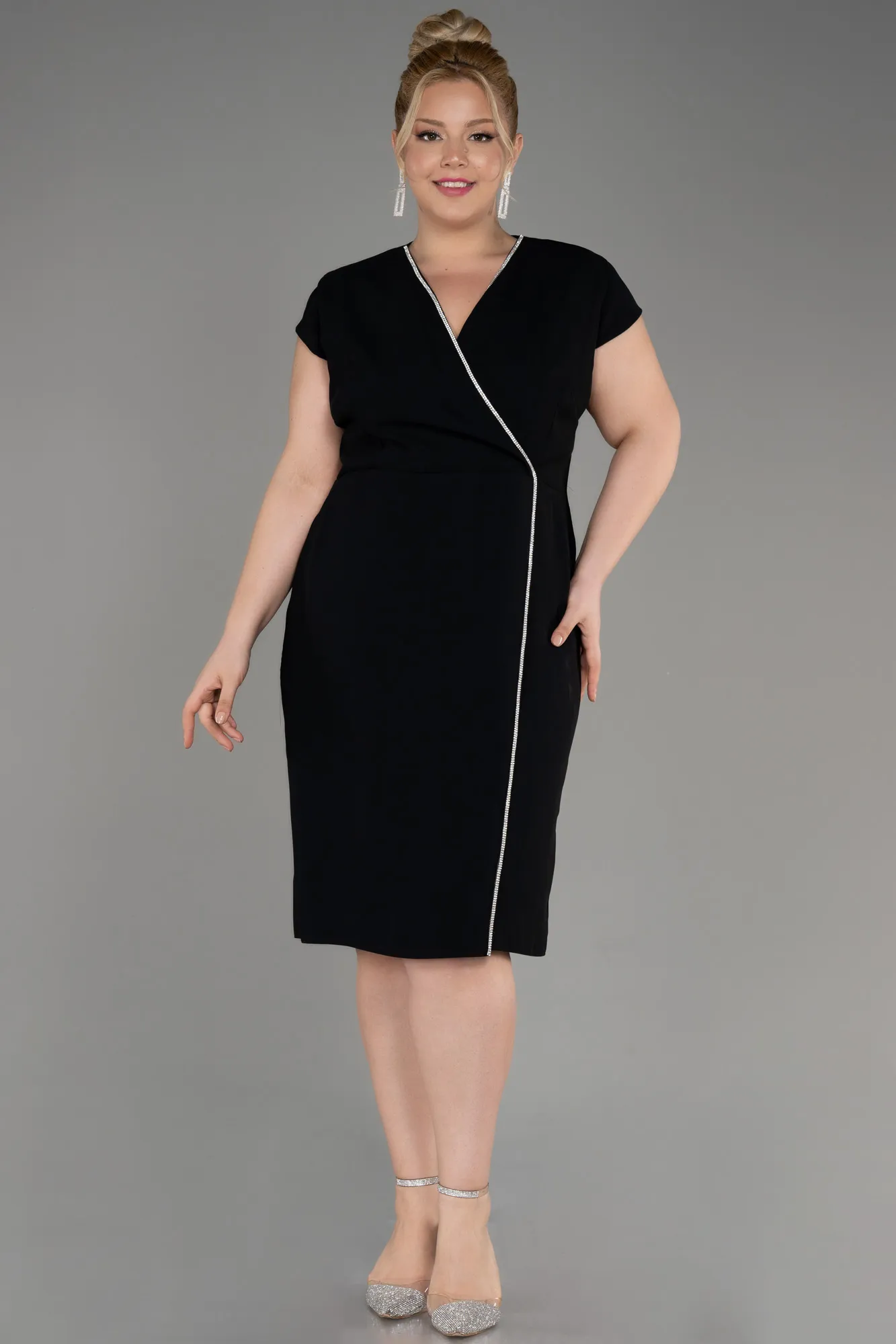 Black-Short Sleeve Plus Size Elegant Dress ABK2092