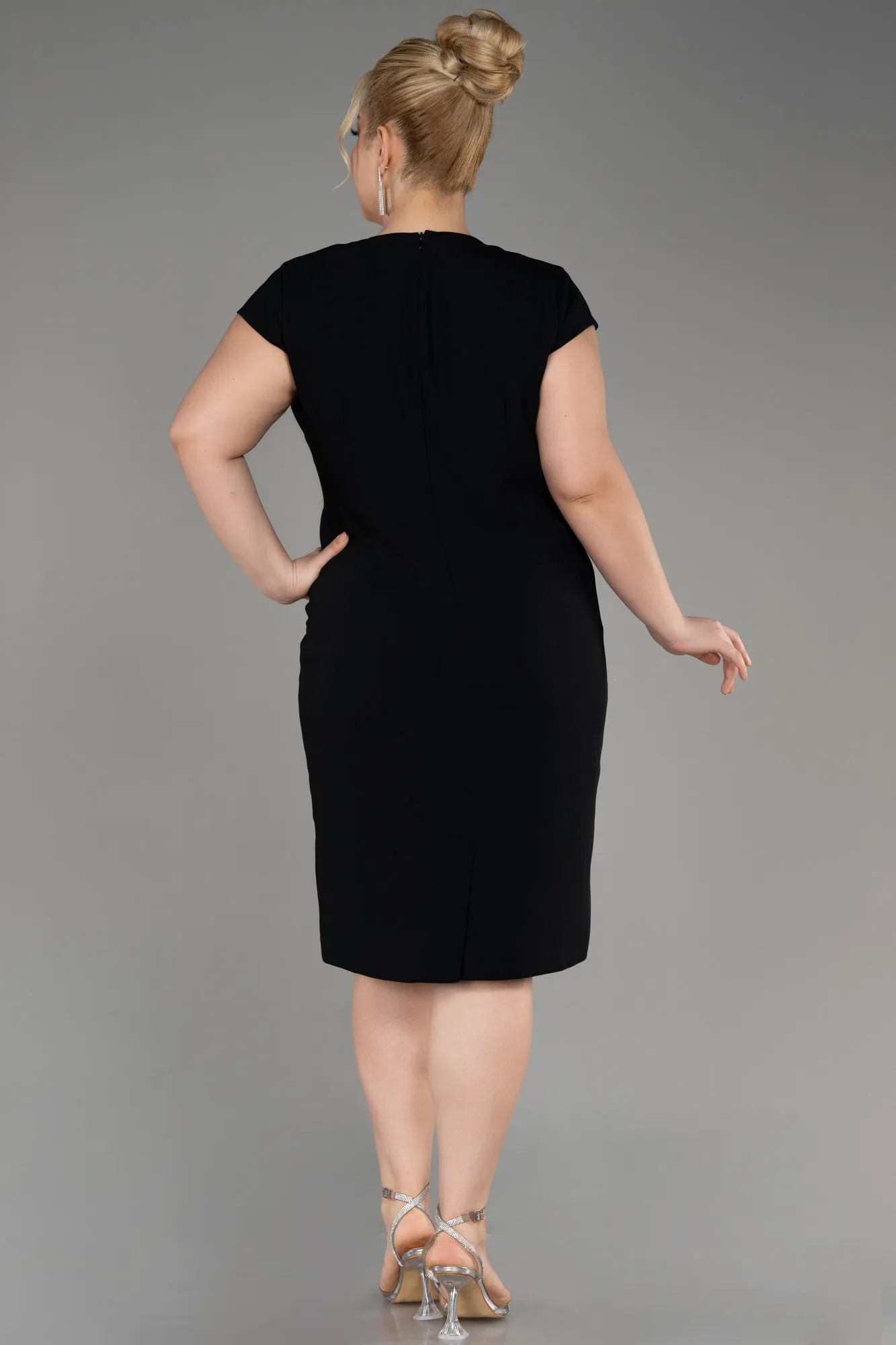 Black-Short Sleeve Plus Size Elegant Dress ABK2092