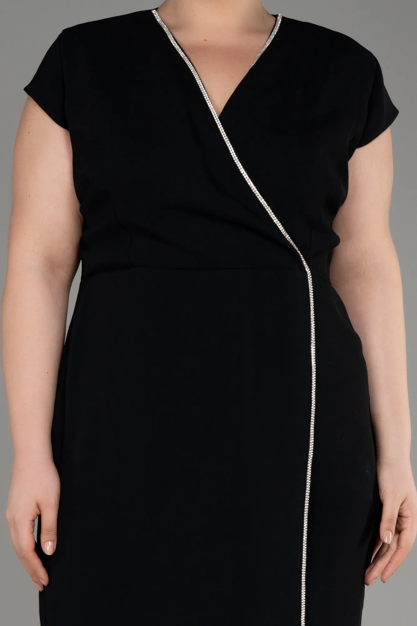 Black-Short Sleeve Plus Size Elegant Dress ABK2092