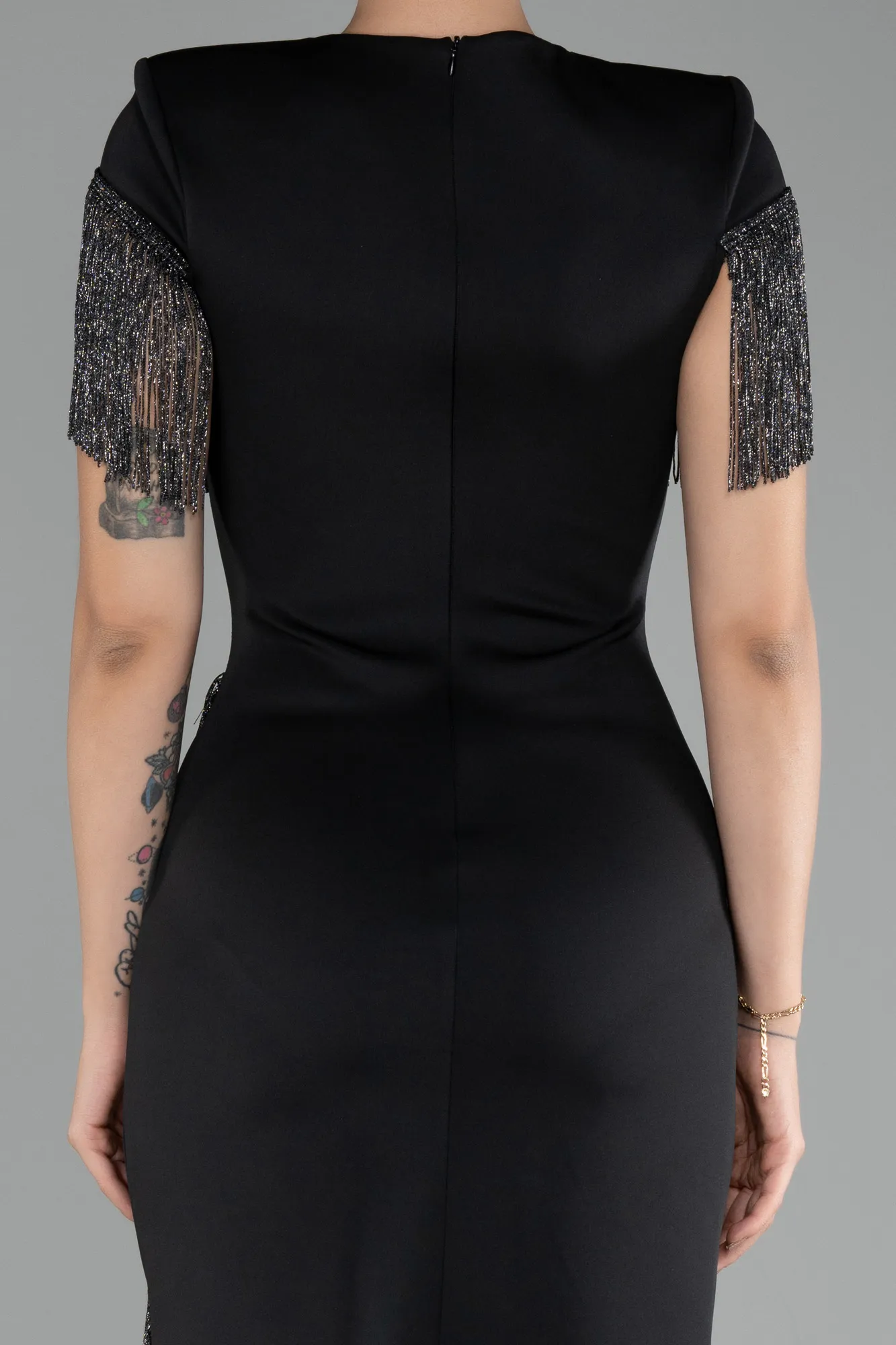 Black-Short Sleeve Tasseled Invitation Dress ABK2150