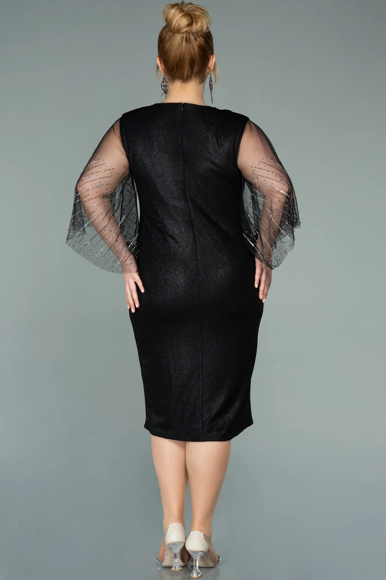 Black-Short Stony Plus Size Evening Dress ABK1293