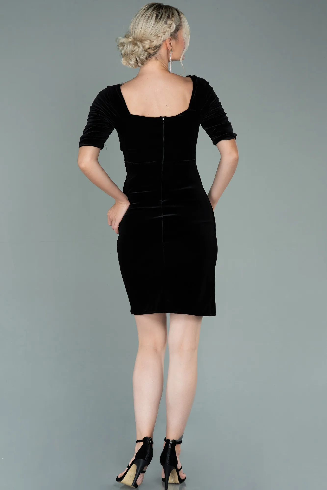 Black-Short Velvet Invitation Dress ABK1140