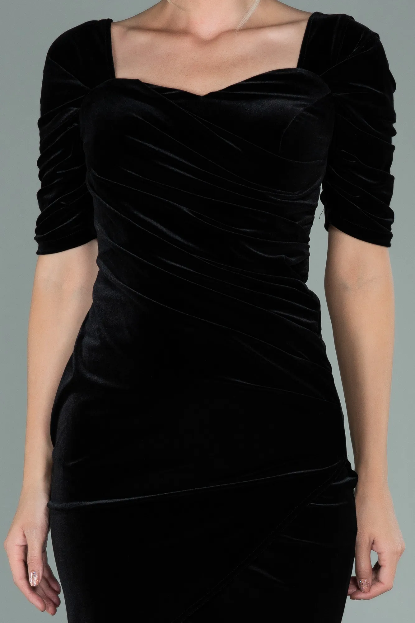 Black-Short Velvet Invitation Dress ABK1140