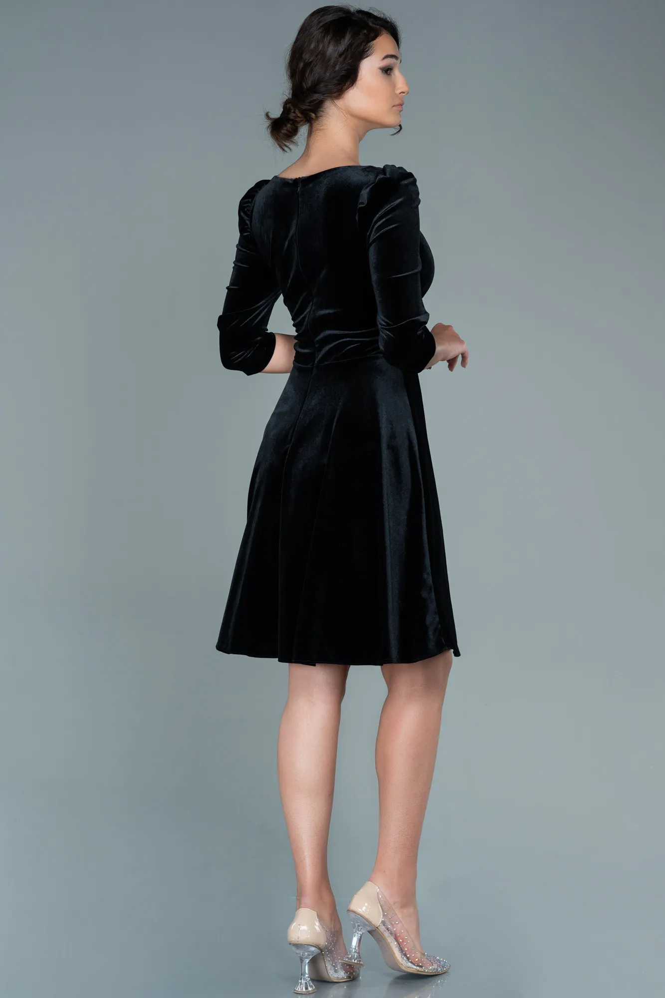 Black-Short Velvet Invitation Dress ABK1514