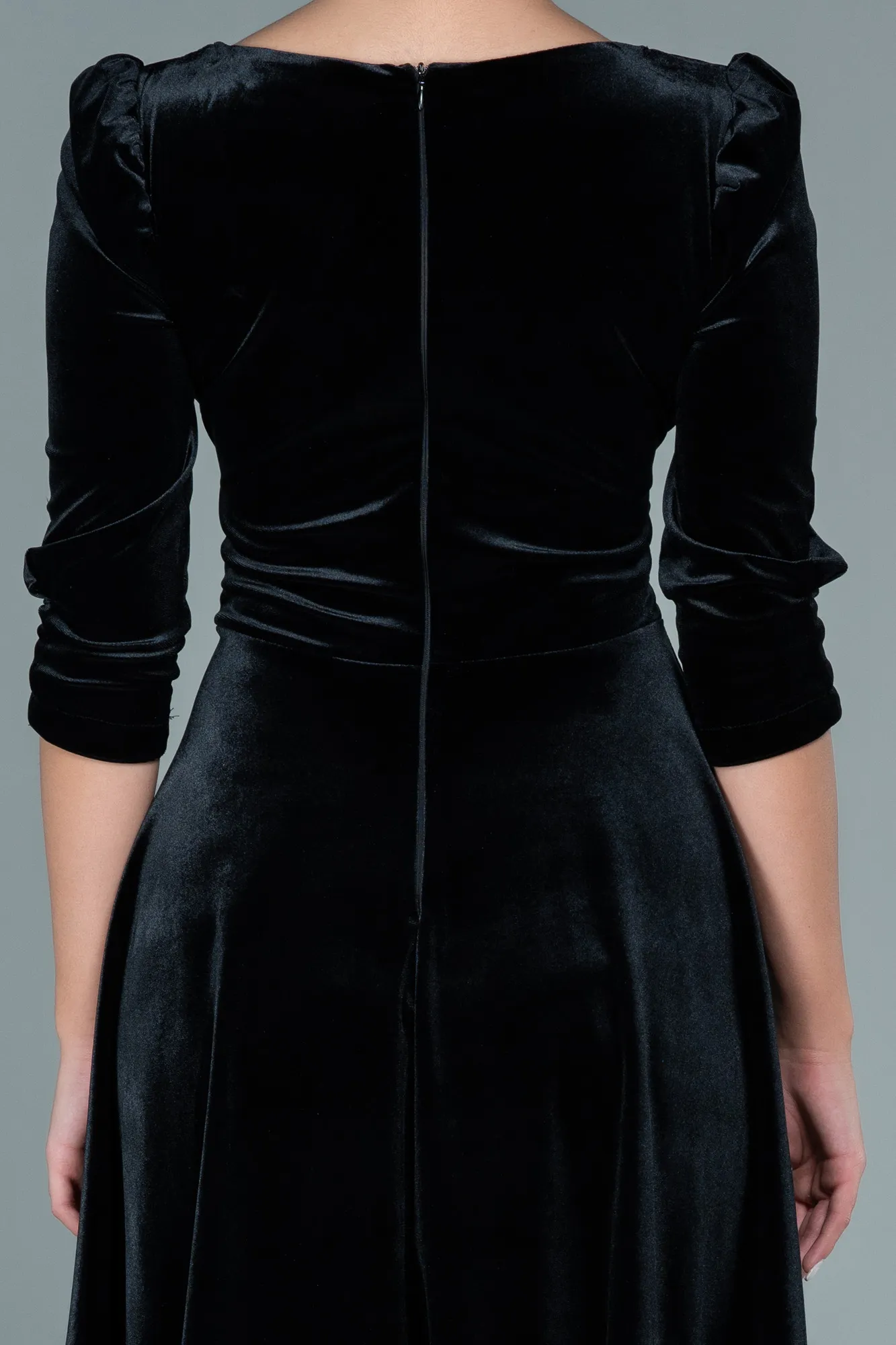 Black-Short Velvet Invitation Dress ABK1514