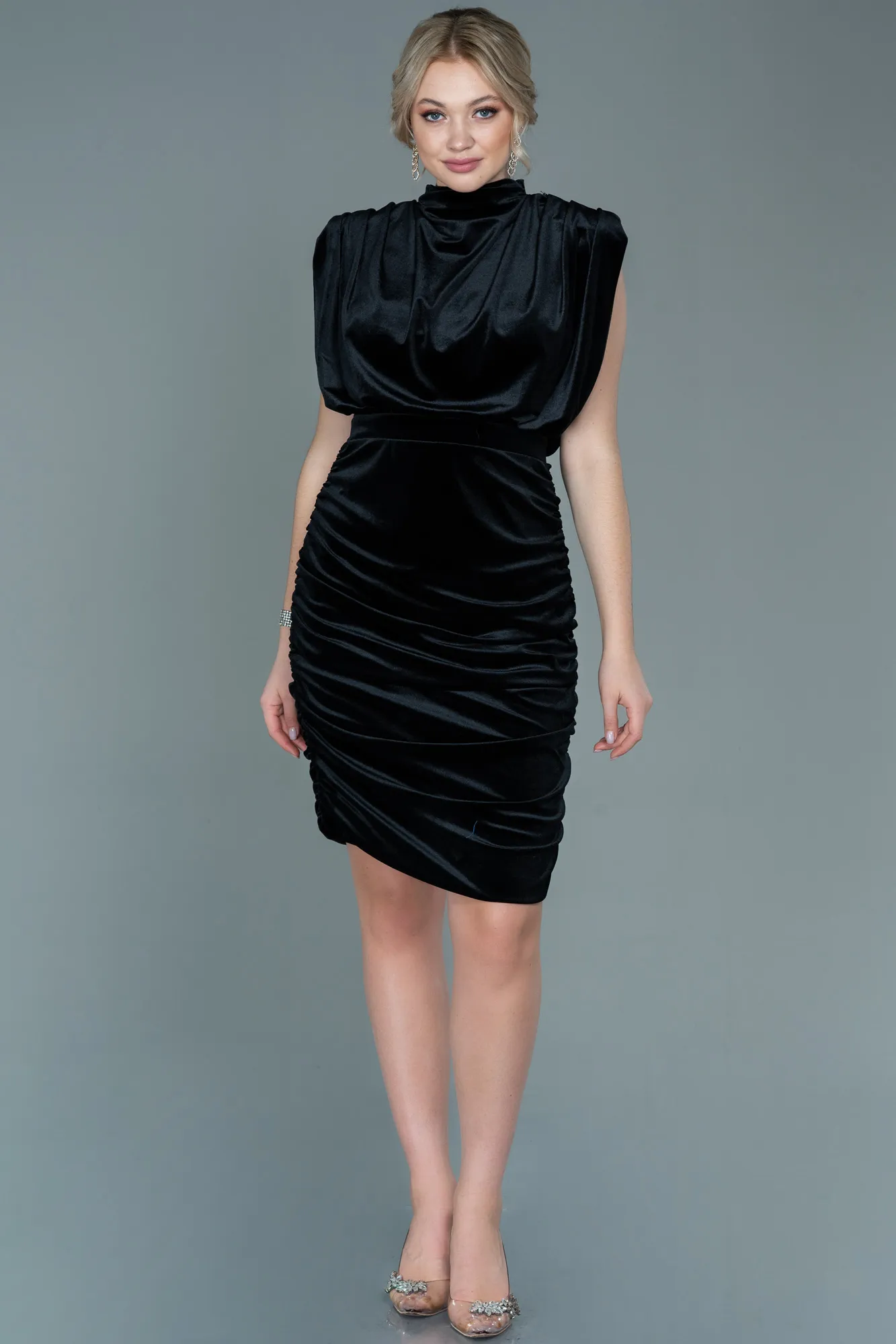 Black-Short Velvet Invitation Dress ABK1533