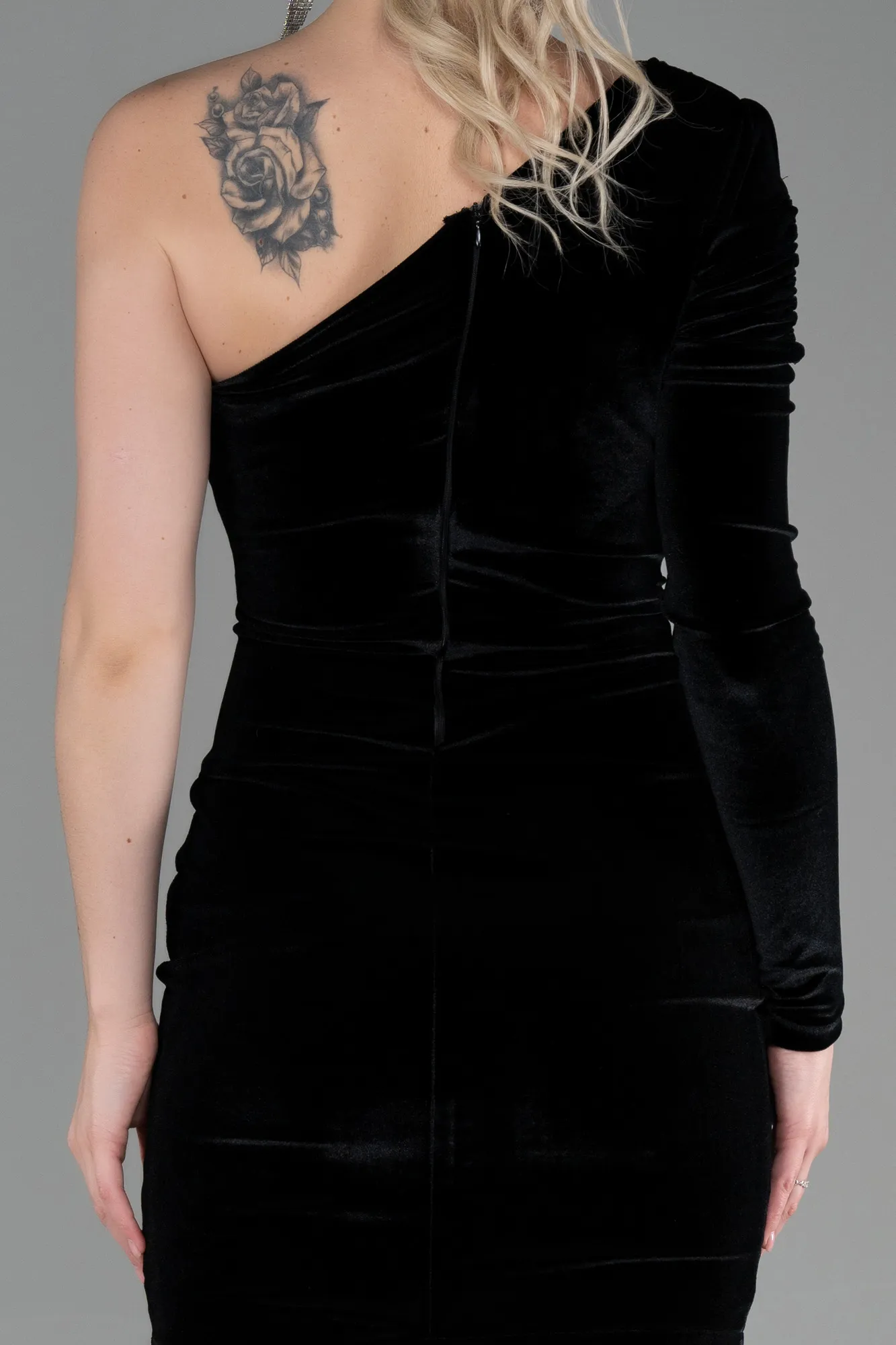 Black-Short Velvet Invitation Dress ABK1860