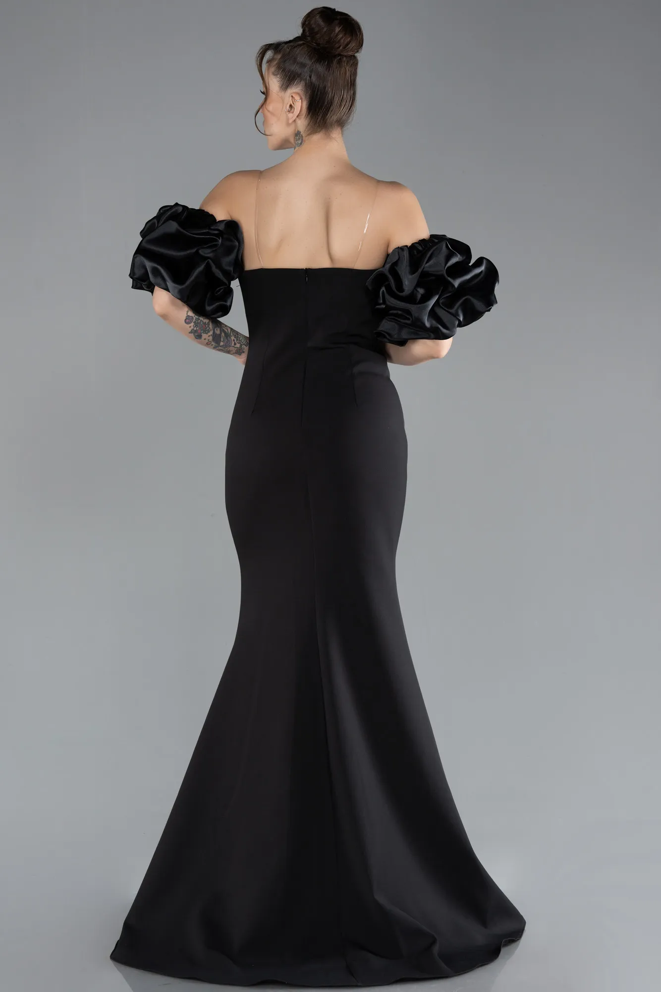 Black-Sleeve Detail Slits Strapless Long Evening Gown ABU4472