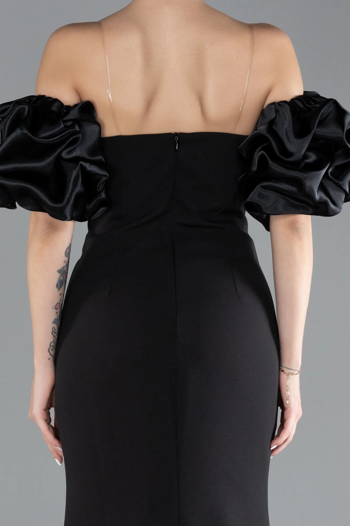 Black-Sleeve Detail Slits Strapless Long Evening Gown ABU4472