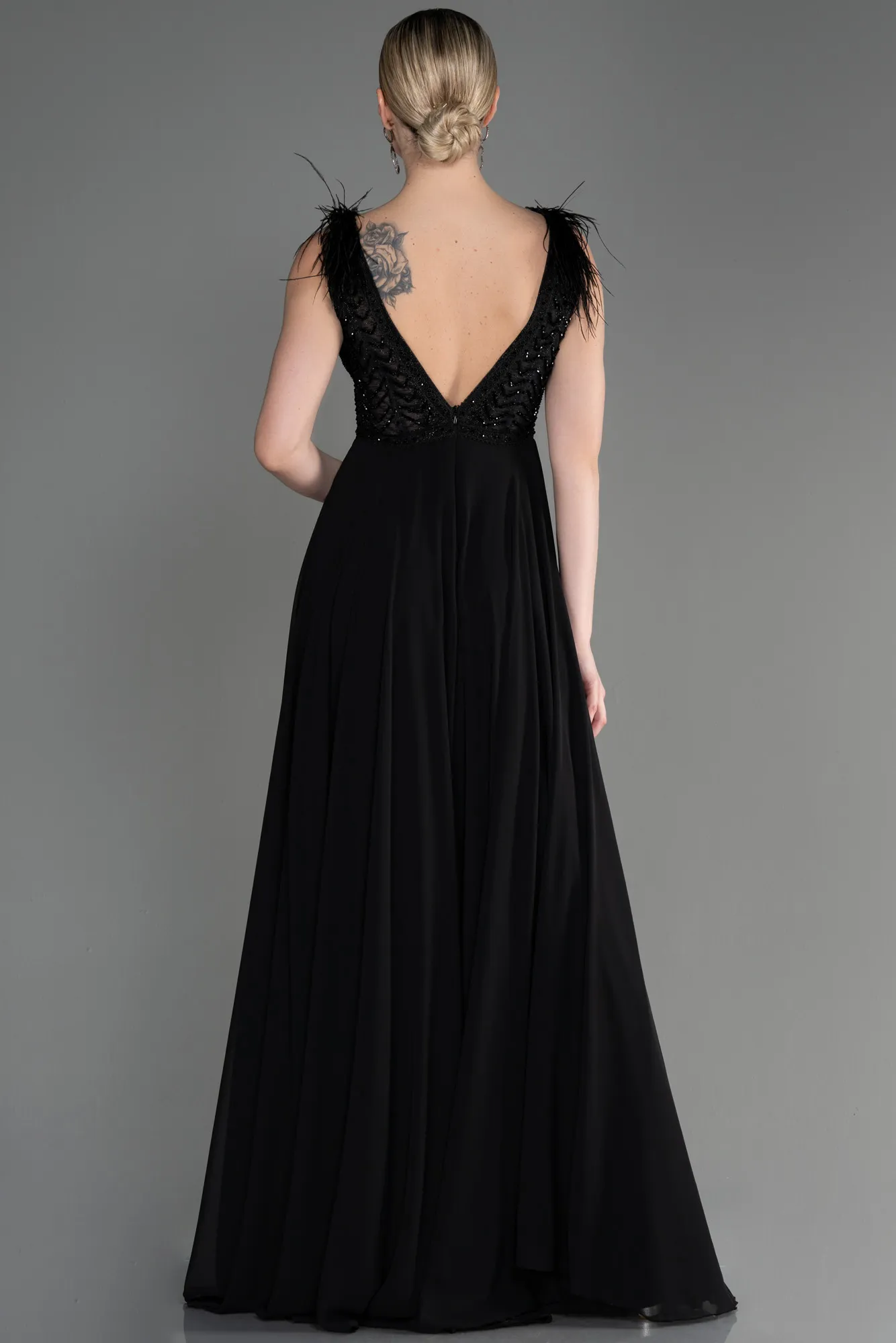 Black-Sleeveless Long Chiffon Evening Dress ABU3856