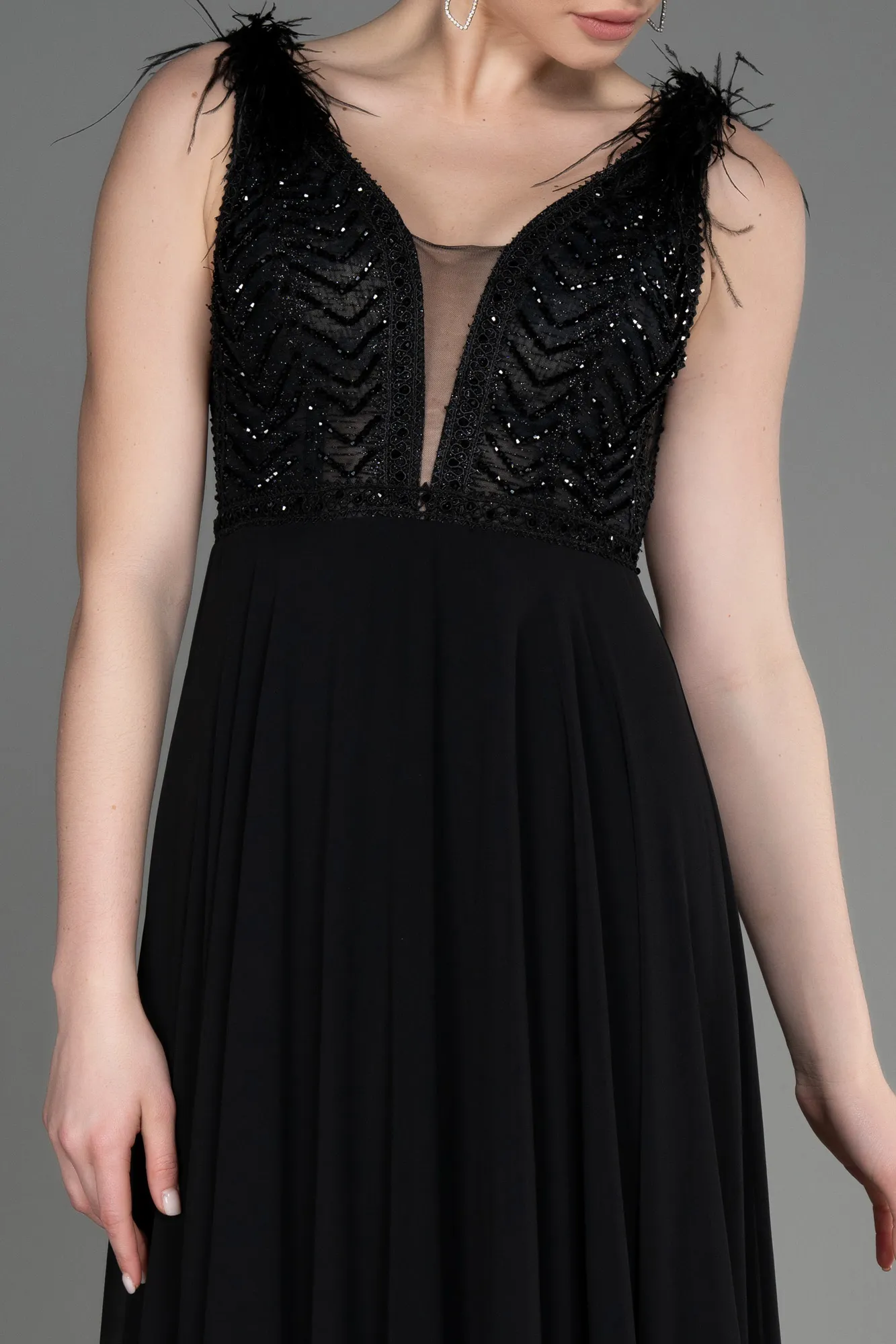 Black-Sleeveless Long Chiffon Evening Dress ABU3856