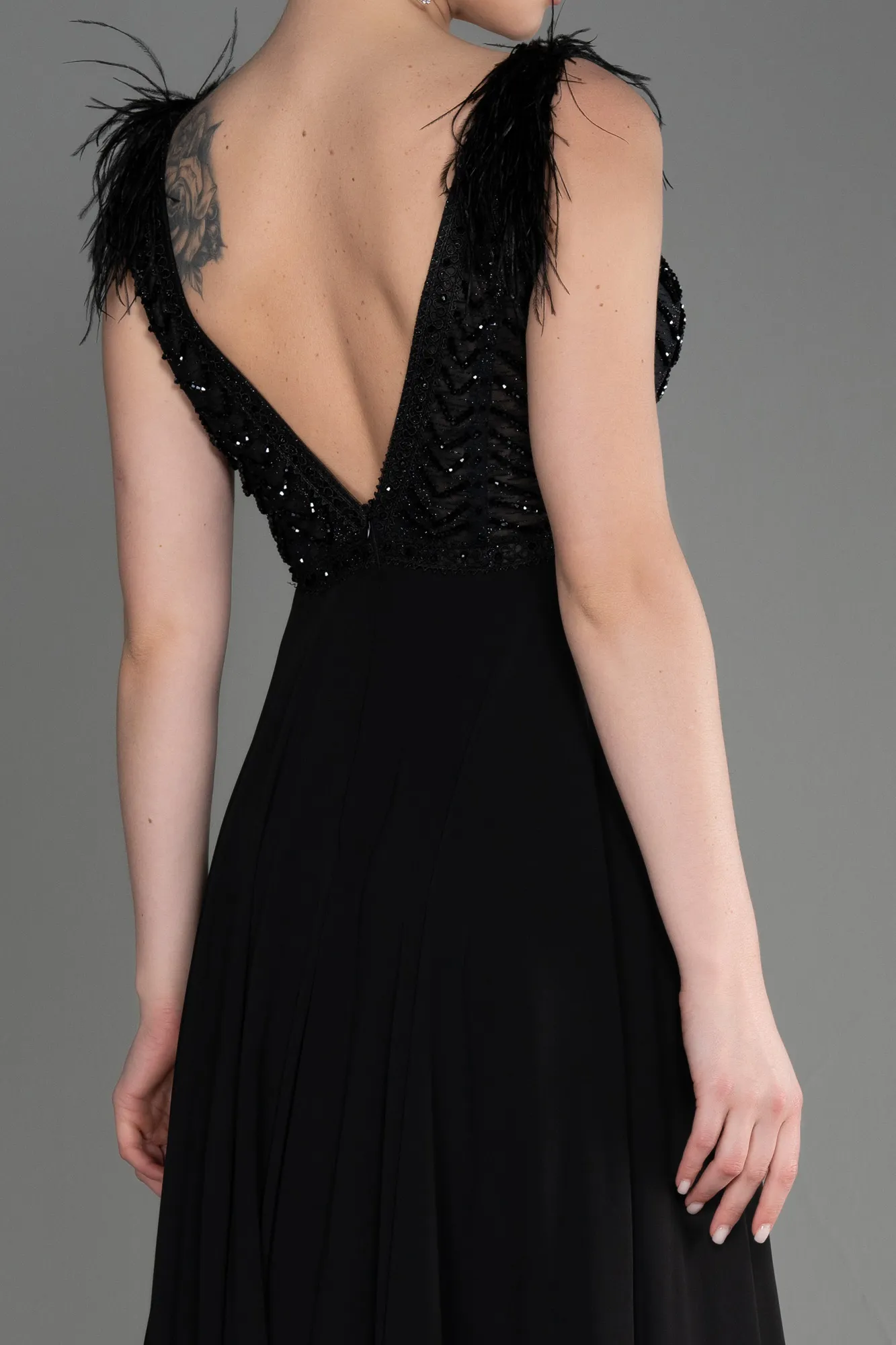 Black-Sleeveless Long Chiffon Evening Dress ABU3856