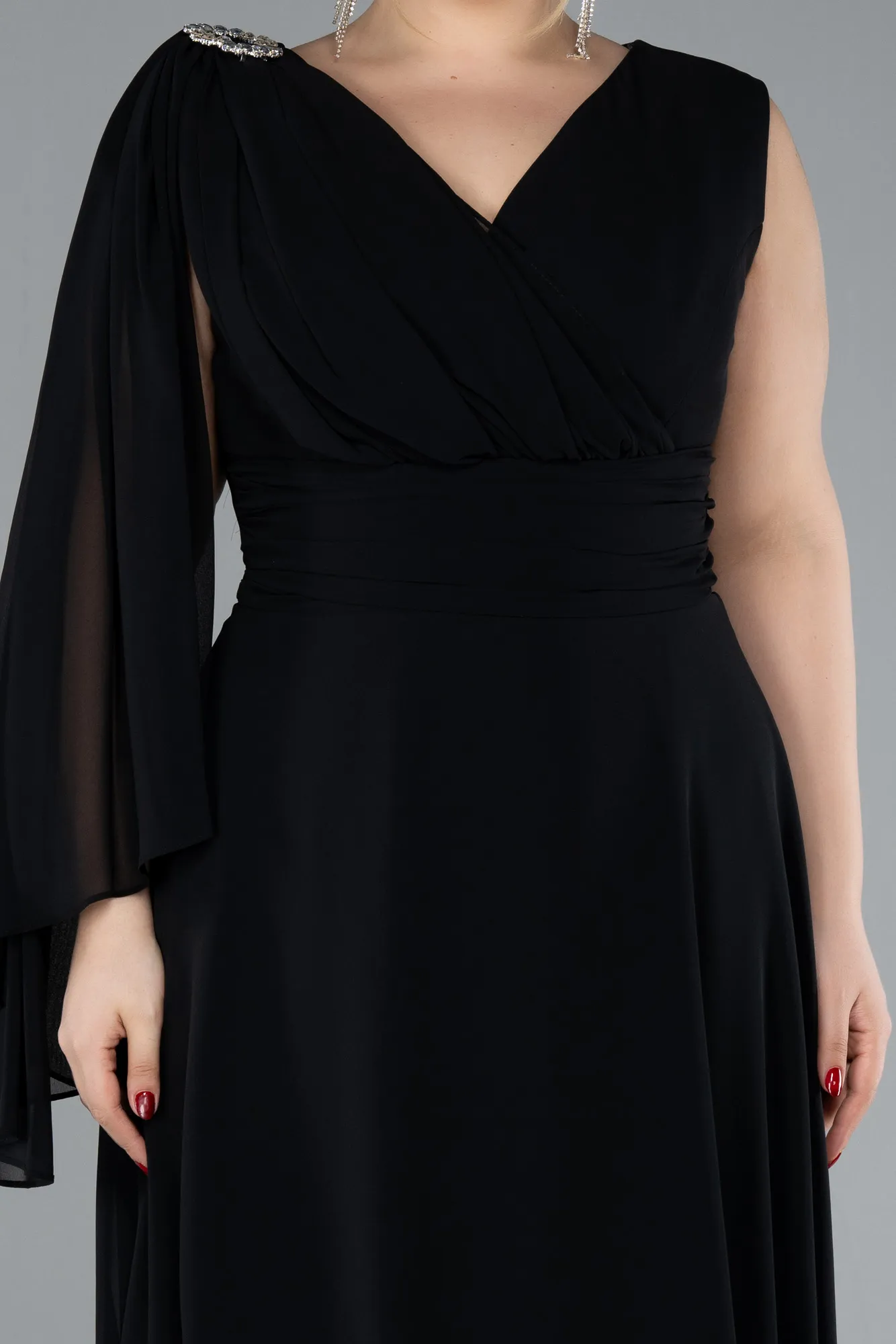 Black-Sleeveless Midi Chiffon Plus Size Party Dress ABK2195