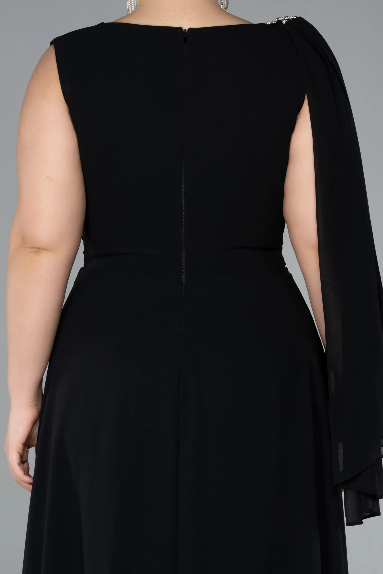 Black-Sleeveless Midi Chiffon Plus Size Party Dress ABK2195