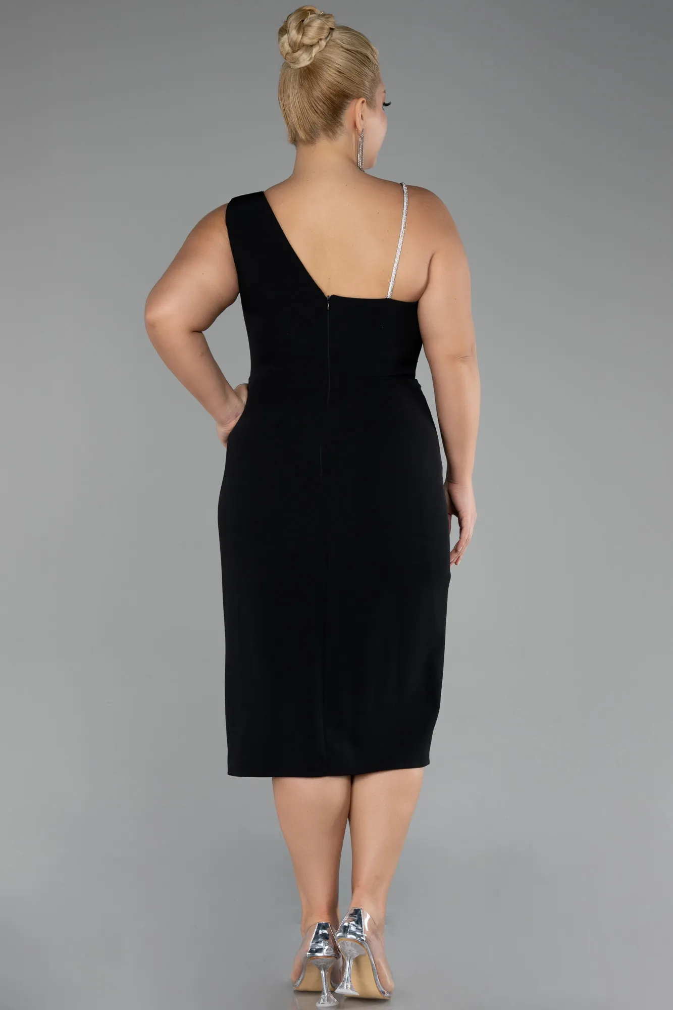 Black-Sleeveless Midi Plus Size Invitation Dress ABK2059