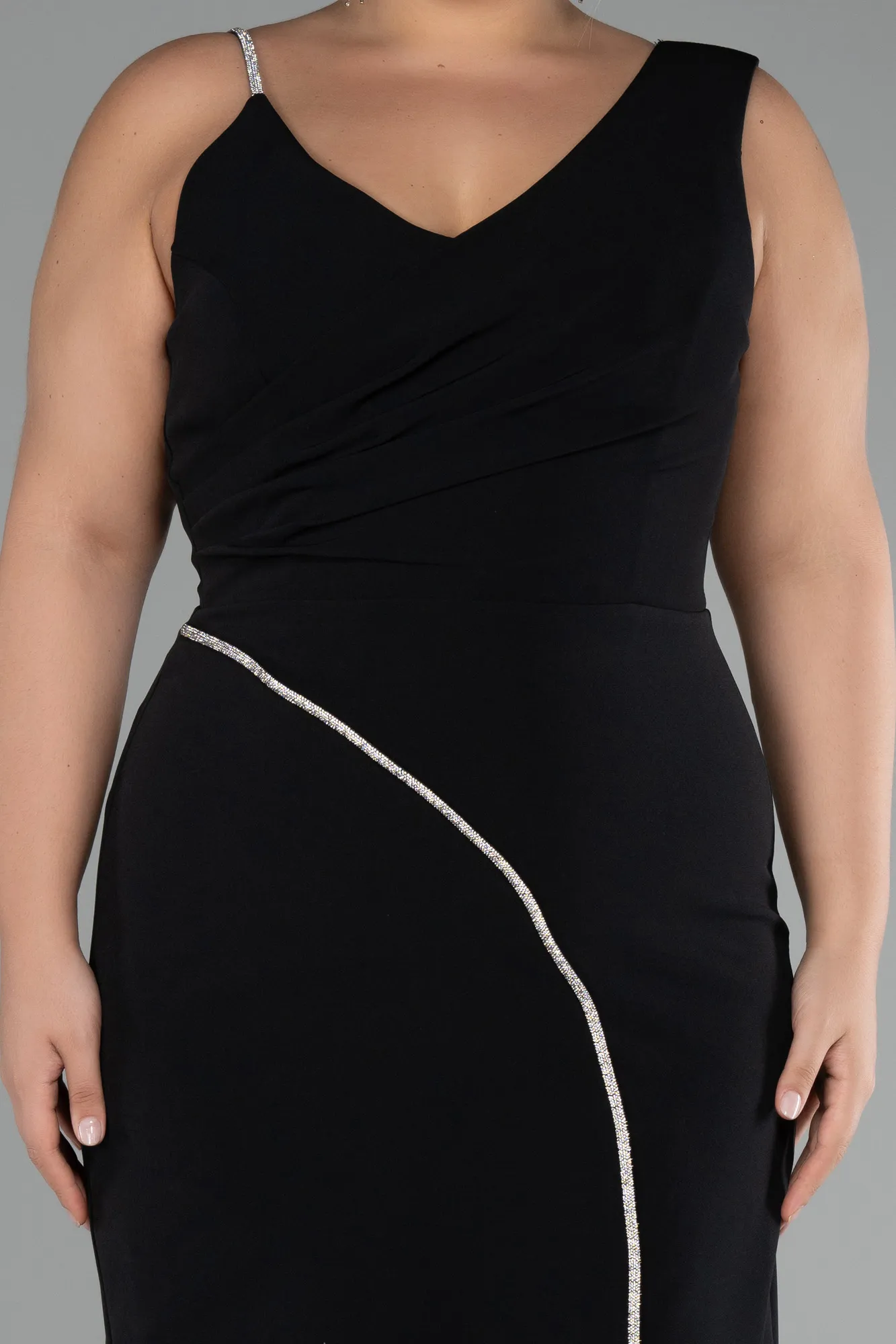 Black-Sleeveless Midi Plus Size Invitation Dress ABK2059