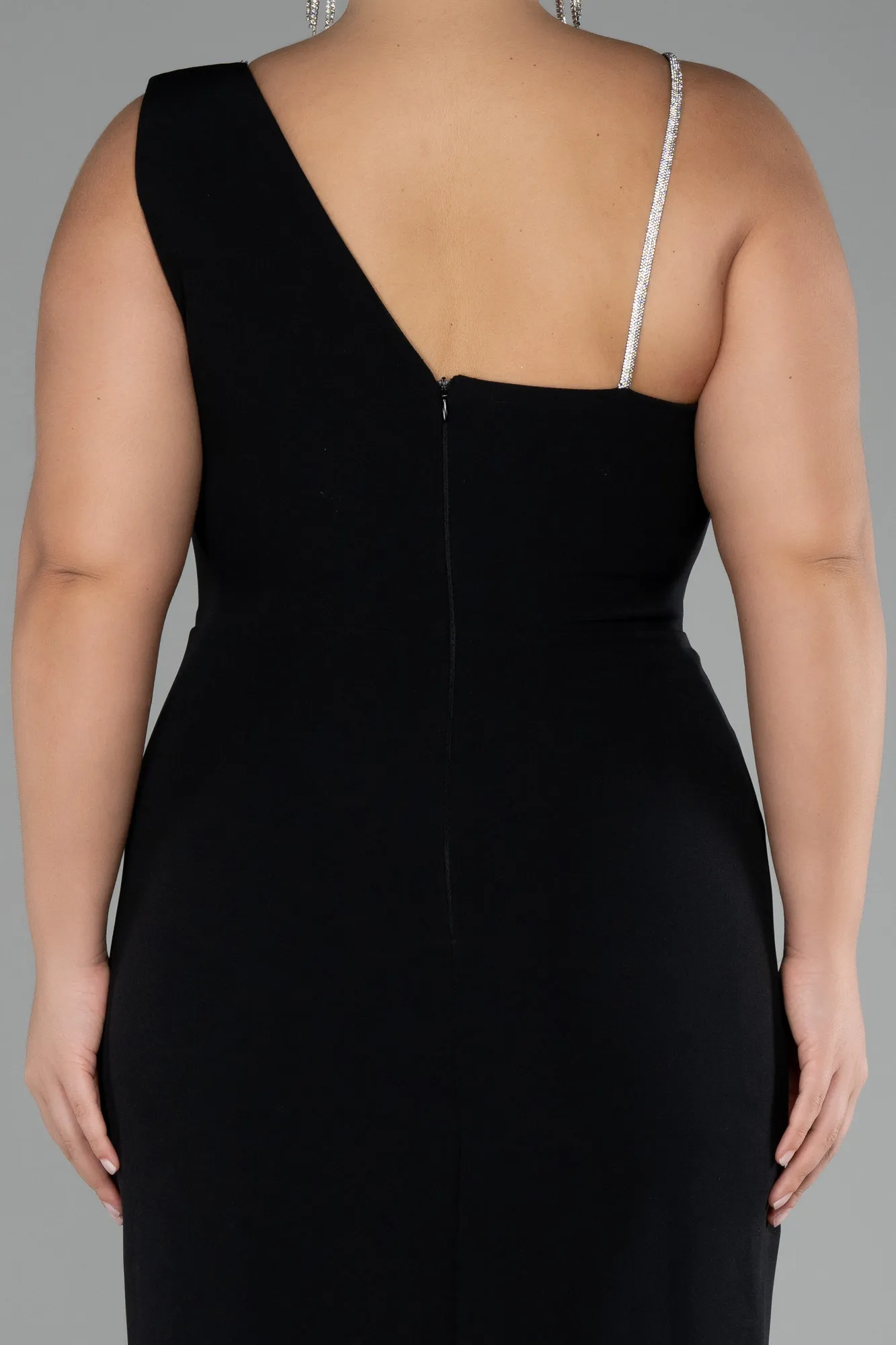 Black-Sleeveless Midi Plus Size Invitation Dress ABK2059