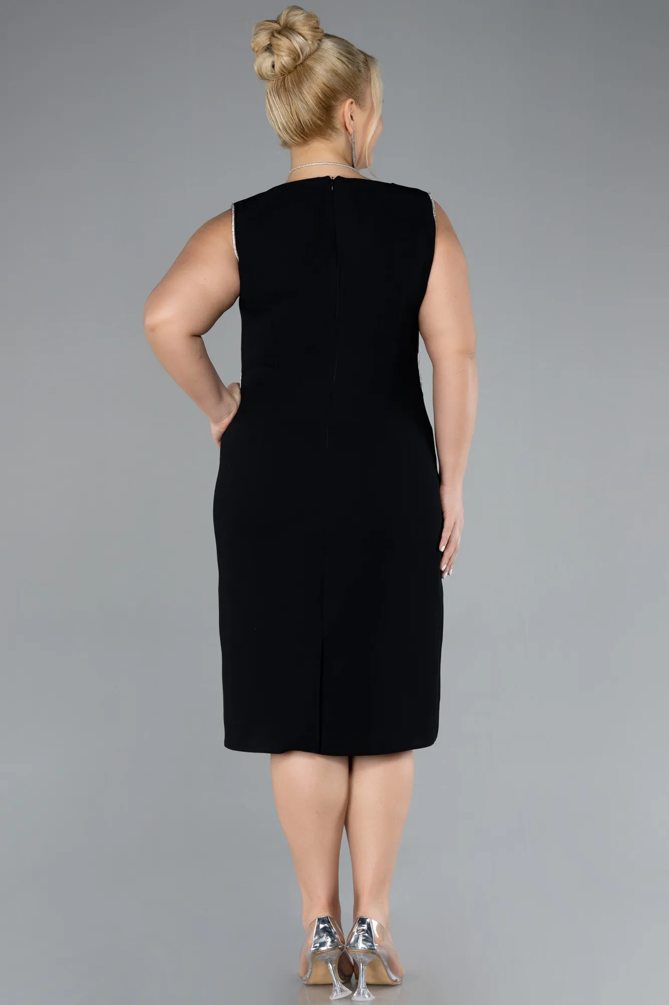 Black-Sleeveless Midi Plus Size Invitation Dress ABK2155