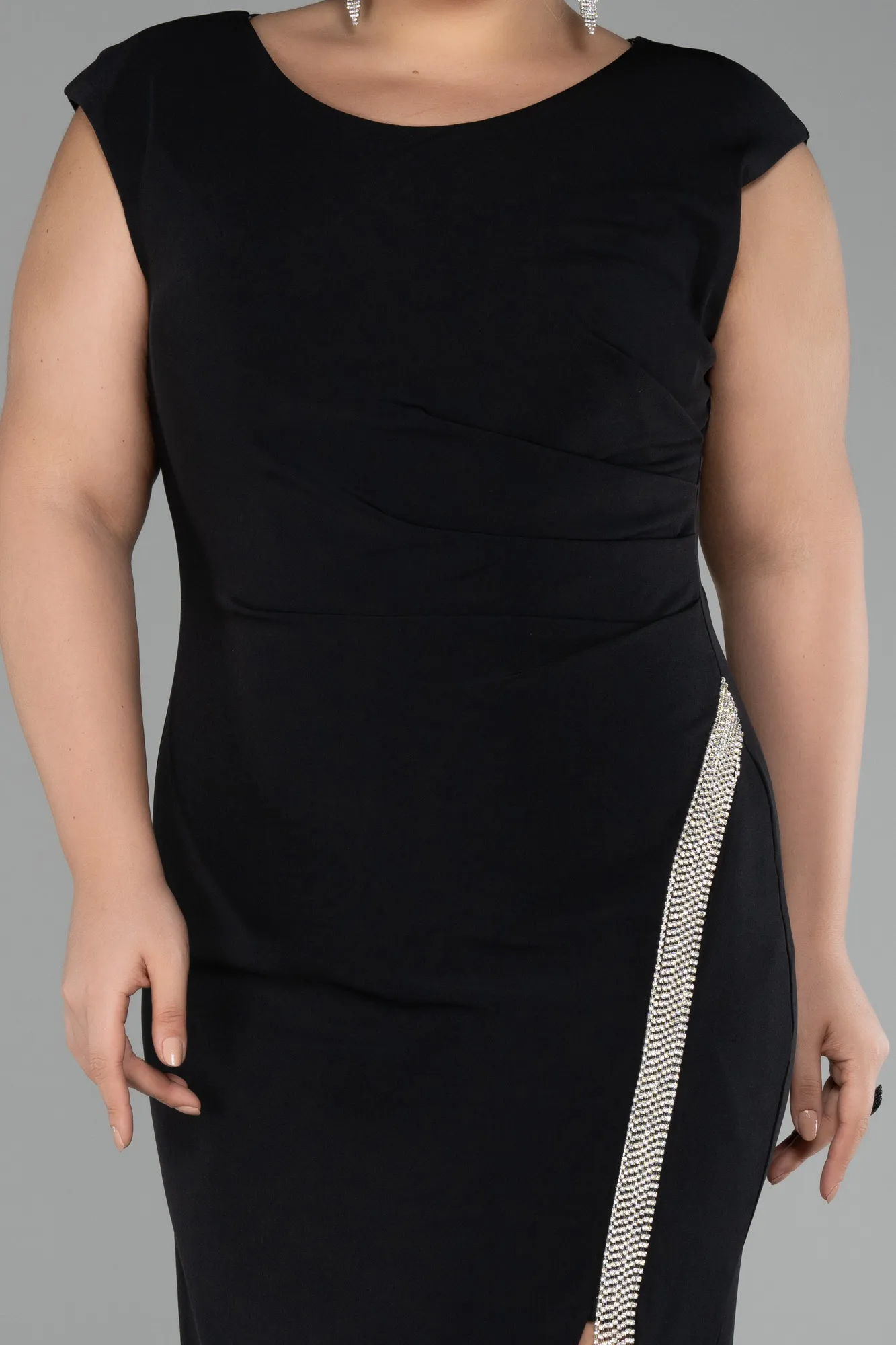 Black-Sleeveless Midi Plus Size Party Dress ABK2058