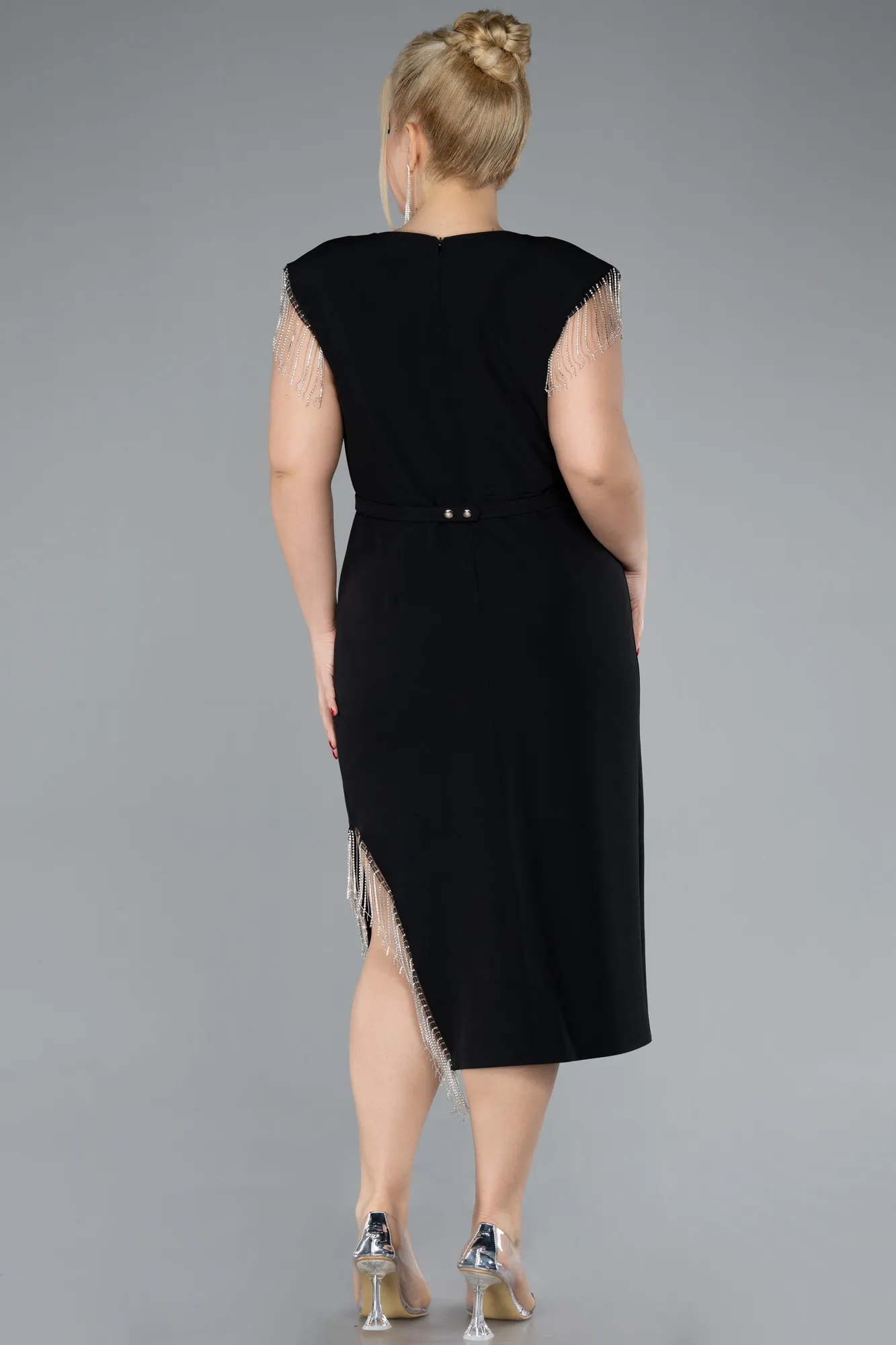 Black-Sleeveless Midi Plus Size Party Dress ABK2193