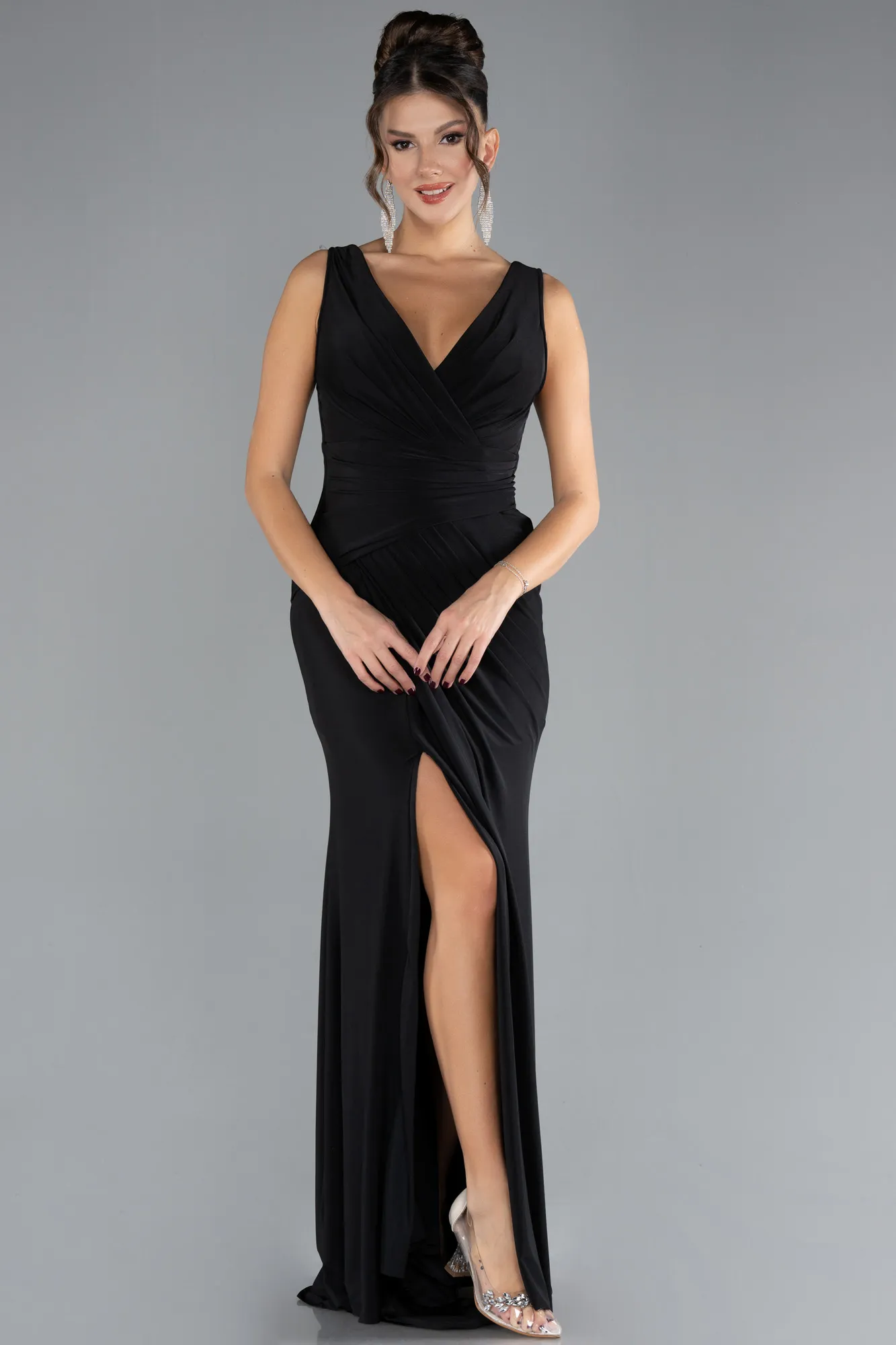 Black-Sleeveless Slit Long Evening Dress ABU4323