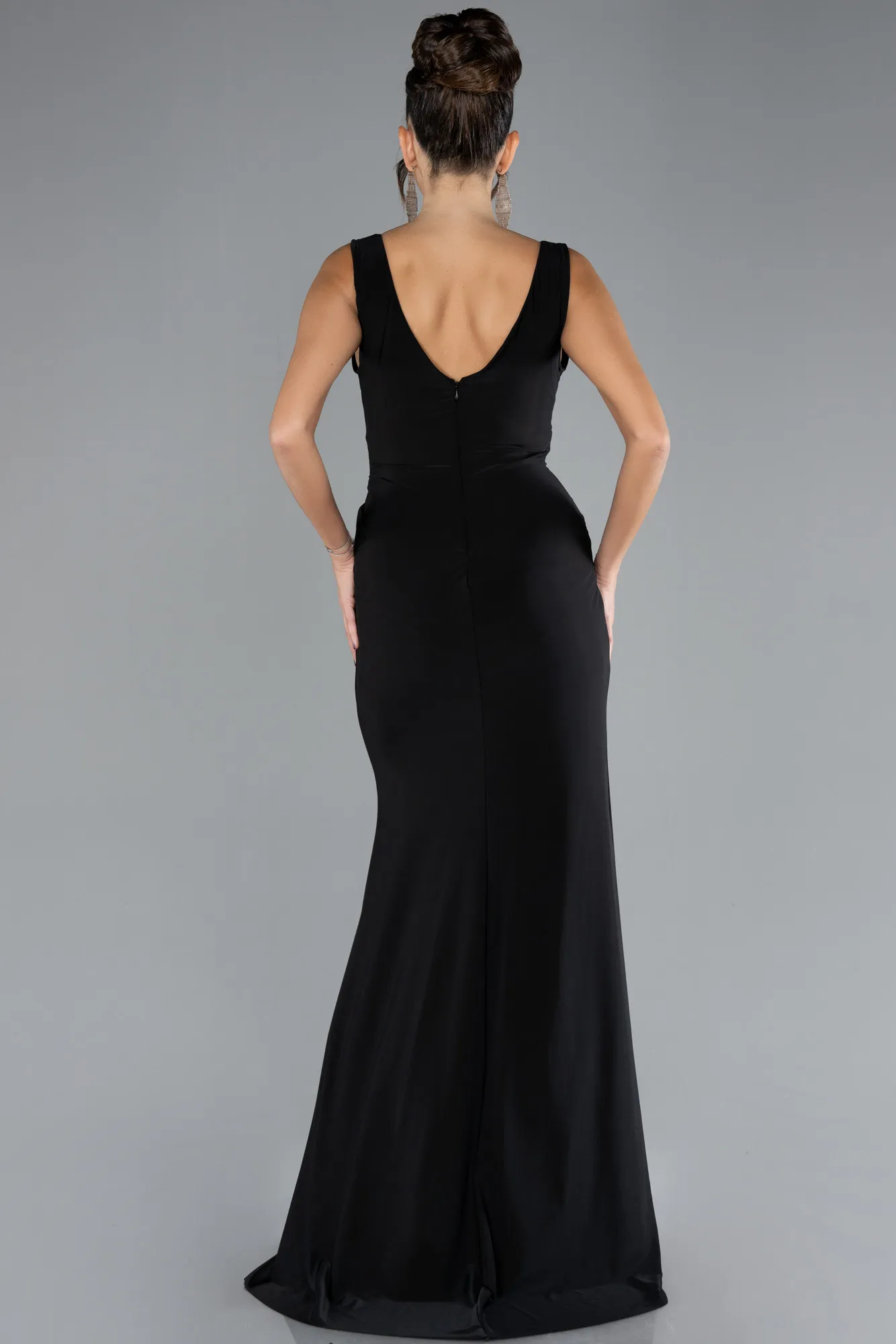 Black-Sleeveless Slit Long Evening Dress ABU4323